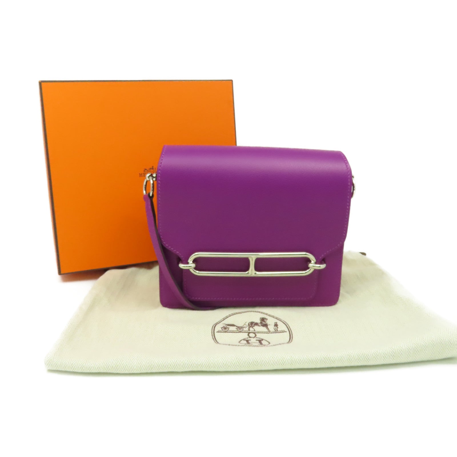 HERMES 【激減優惠】Evercolor皮革Mini Roulis Shoulder Bag銀扣肩背袋Anemone海葵紫色