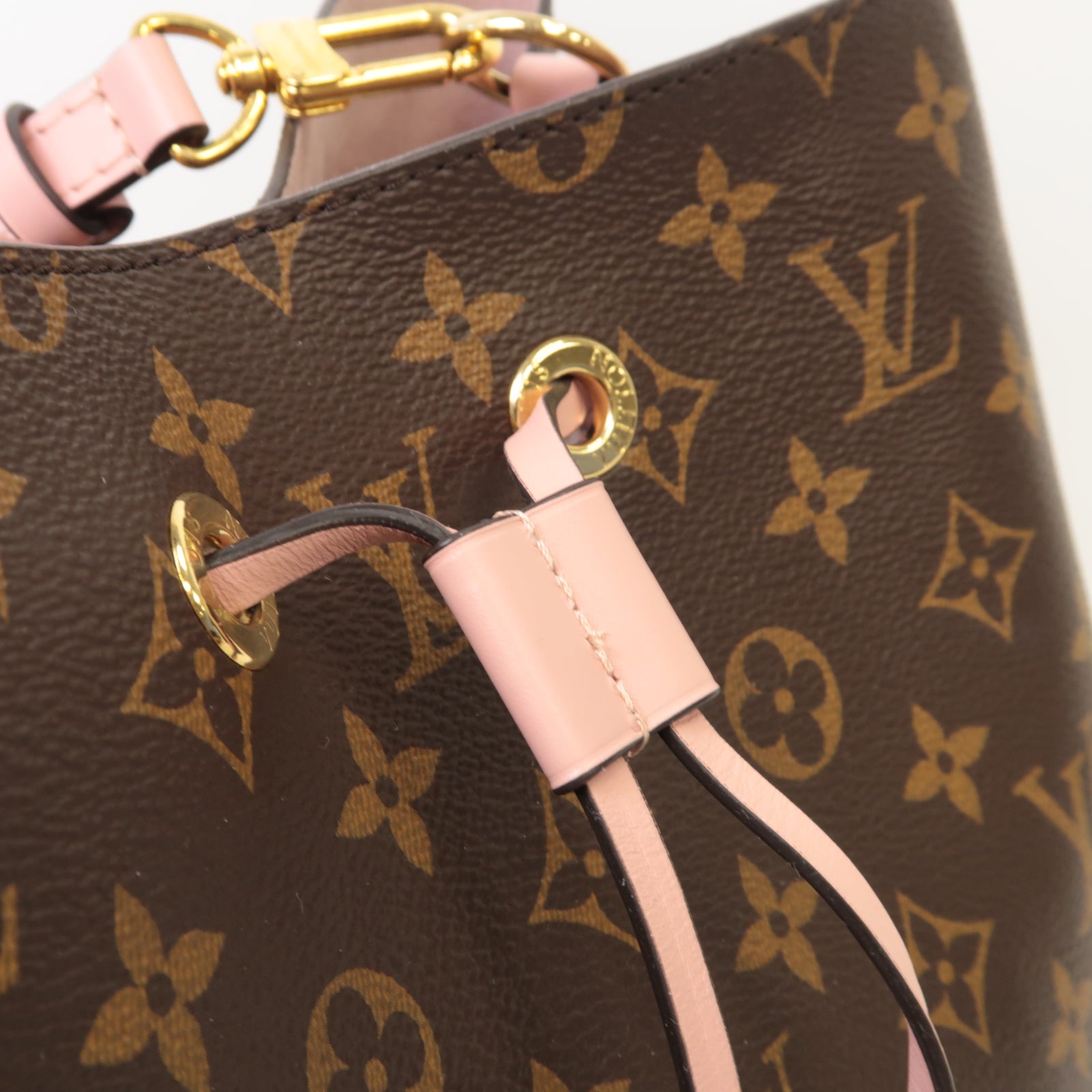 LOUIS VUITTON Monogram Neo Noe MM金扣肩背袋啡色/粉紅色