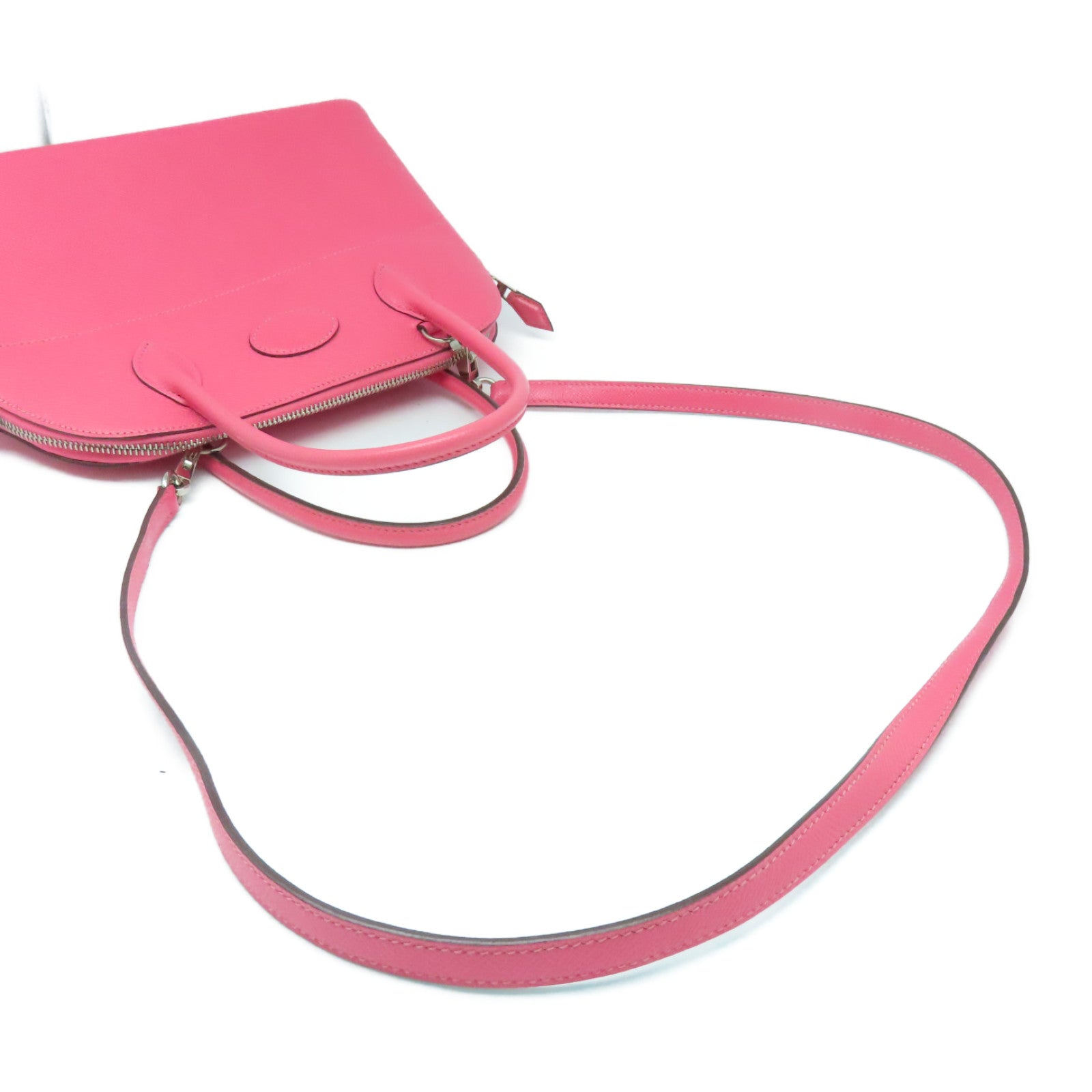 HERMES Epsom皮革Bolide 27银扣手挽肩背两用袋Rose Azalee粉红色