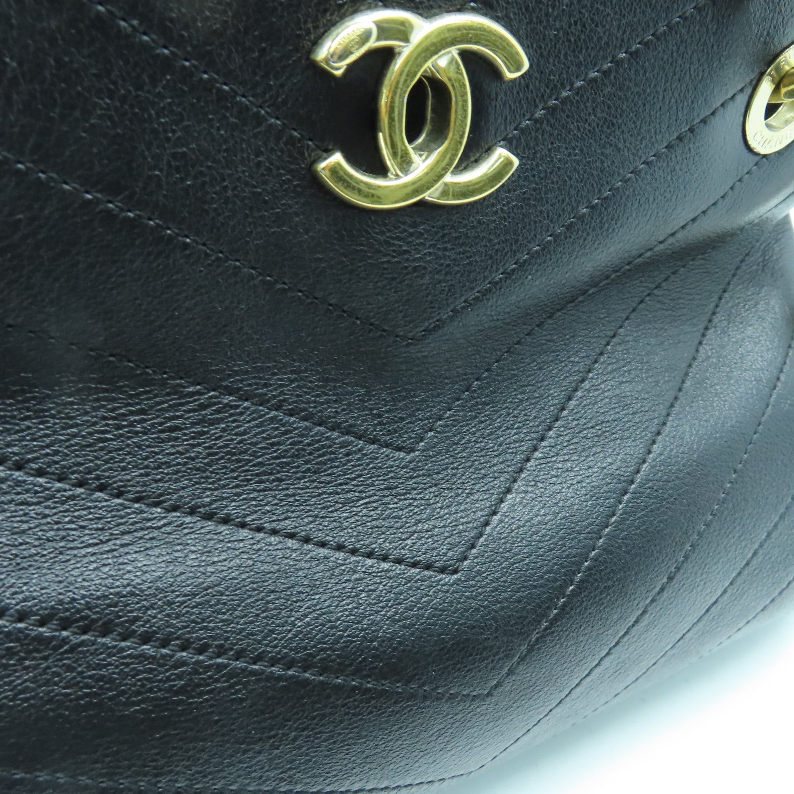 CHANEL 斜紋牛皮皮革Chain Shoulder Bag金扣鏈帶肩背袋黑色