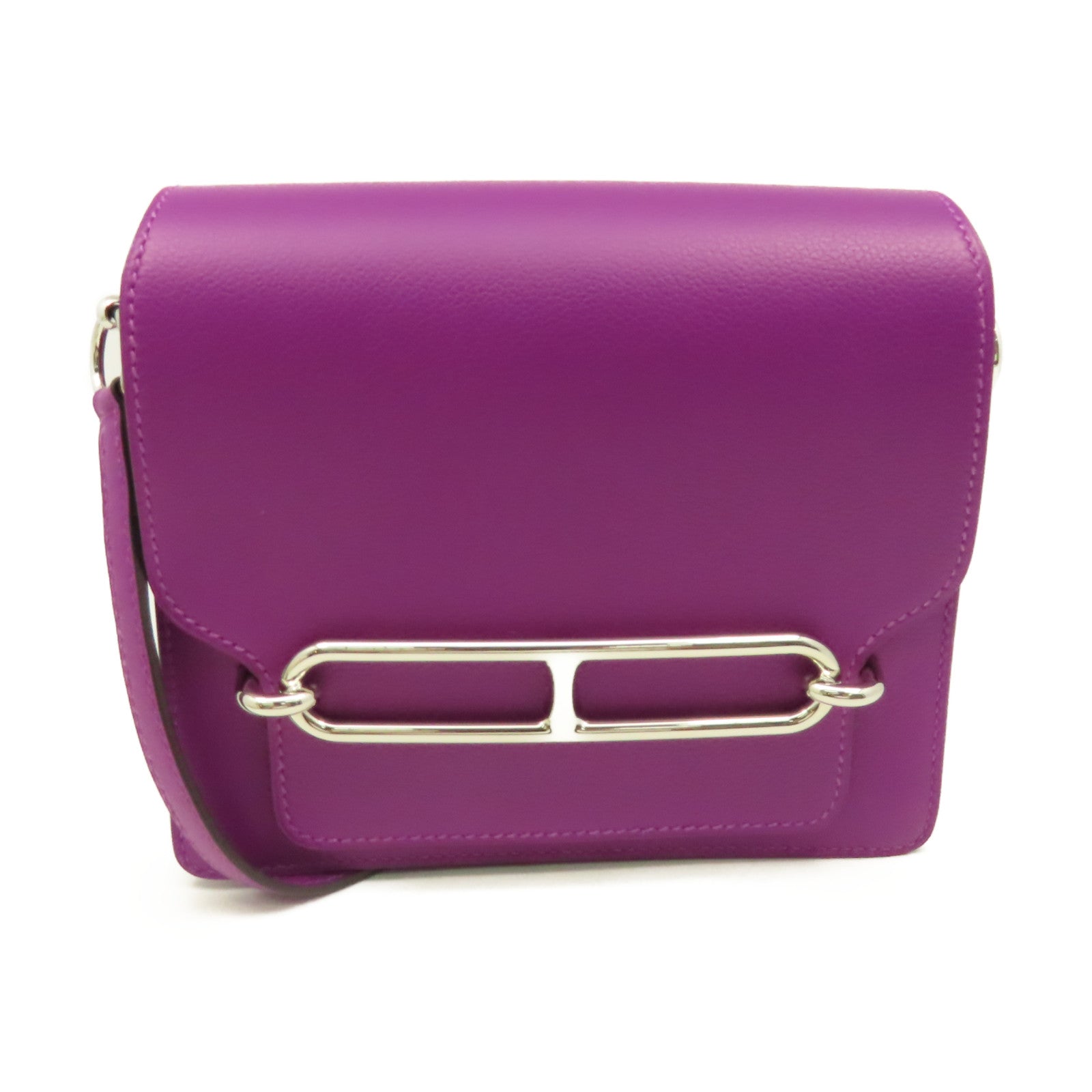 HERMES 【激減優惠】Evercolor皮革Mini Roulis Shoulder Bag銀扣肩背袋Anemone海葵紫色