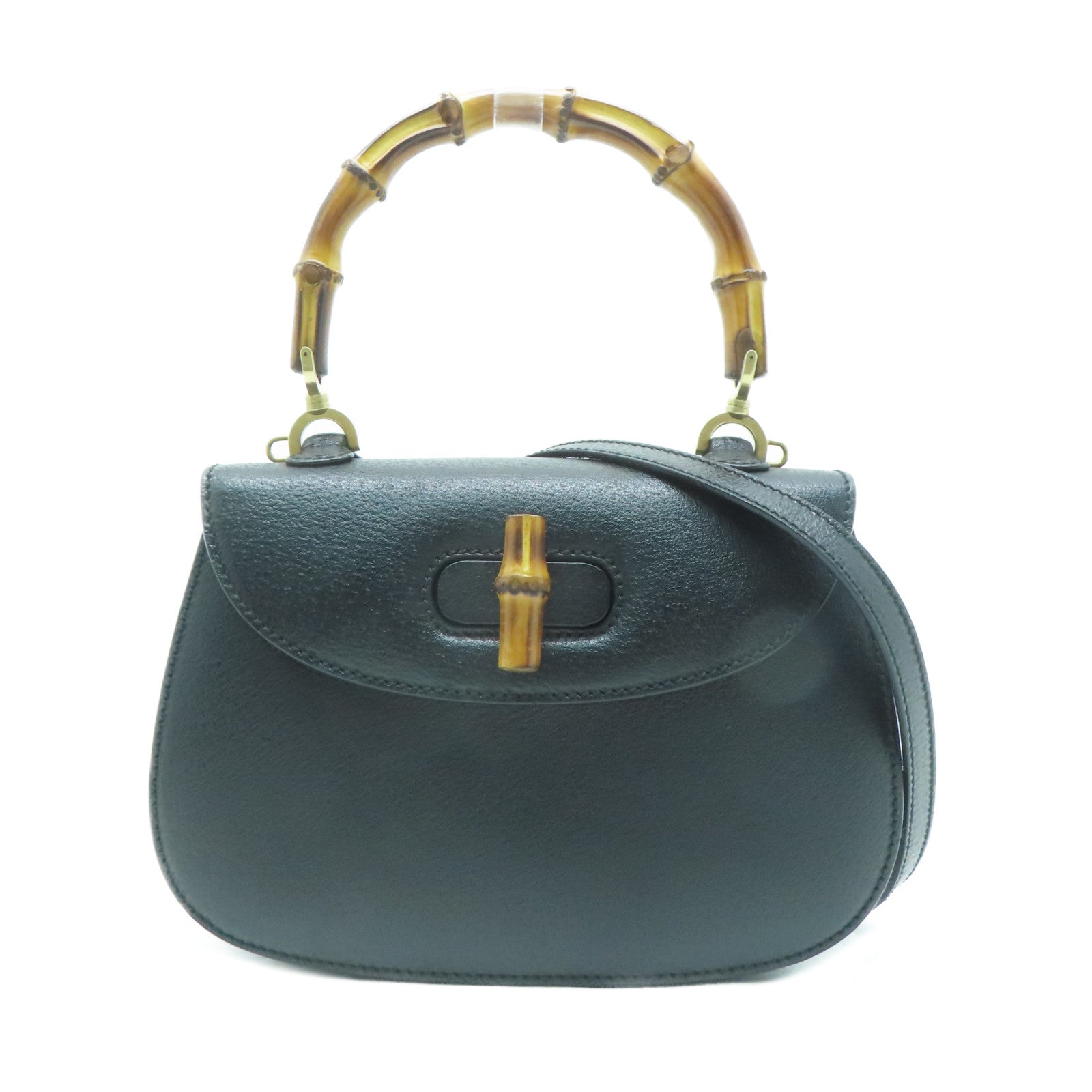 GUCCI 牛皮皮革Vintage Bamboo Bag金扣手挽肩背兩用袋黑色