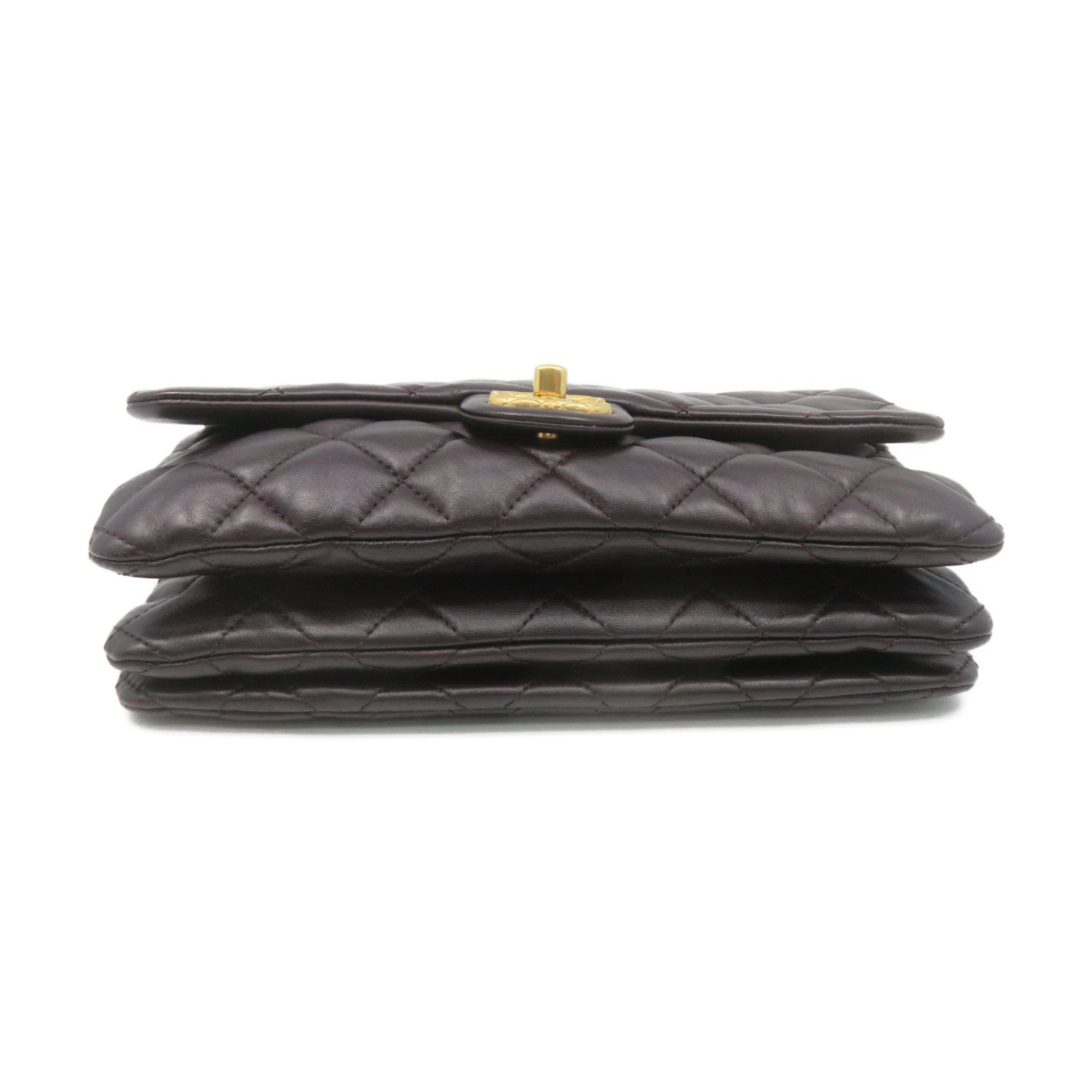 CHANEL 菱格羊皮皮革Chain Shoulder Bag金扣链带肩背袋朱古力色
