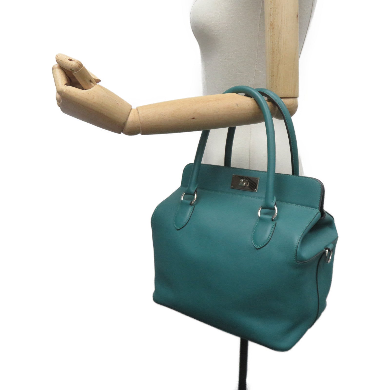 HERMES [Sharp Discount] Evercolor Leather Toolbox 26 Silver Buckle Handle Shoulder Backpack Malachite Green/Malachite/Z6