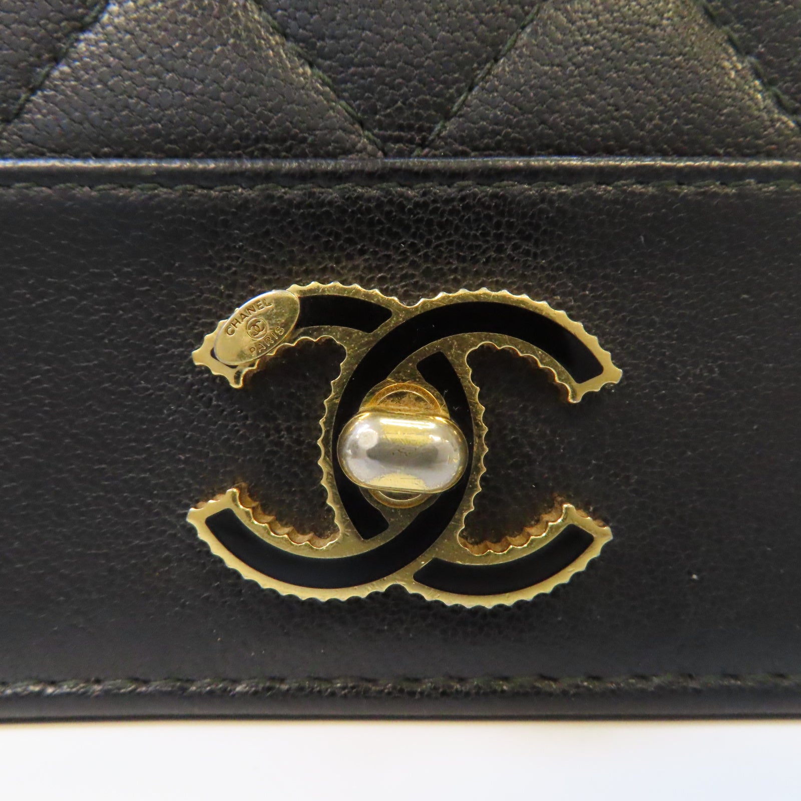 CHANEL 菱格牛皮皮革WOC Wallet On Chain金扣鏈帶肩背袋黑色