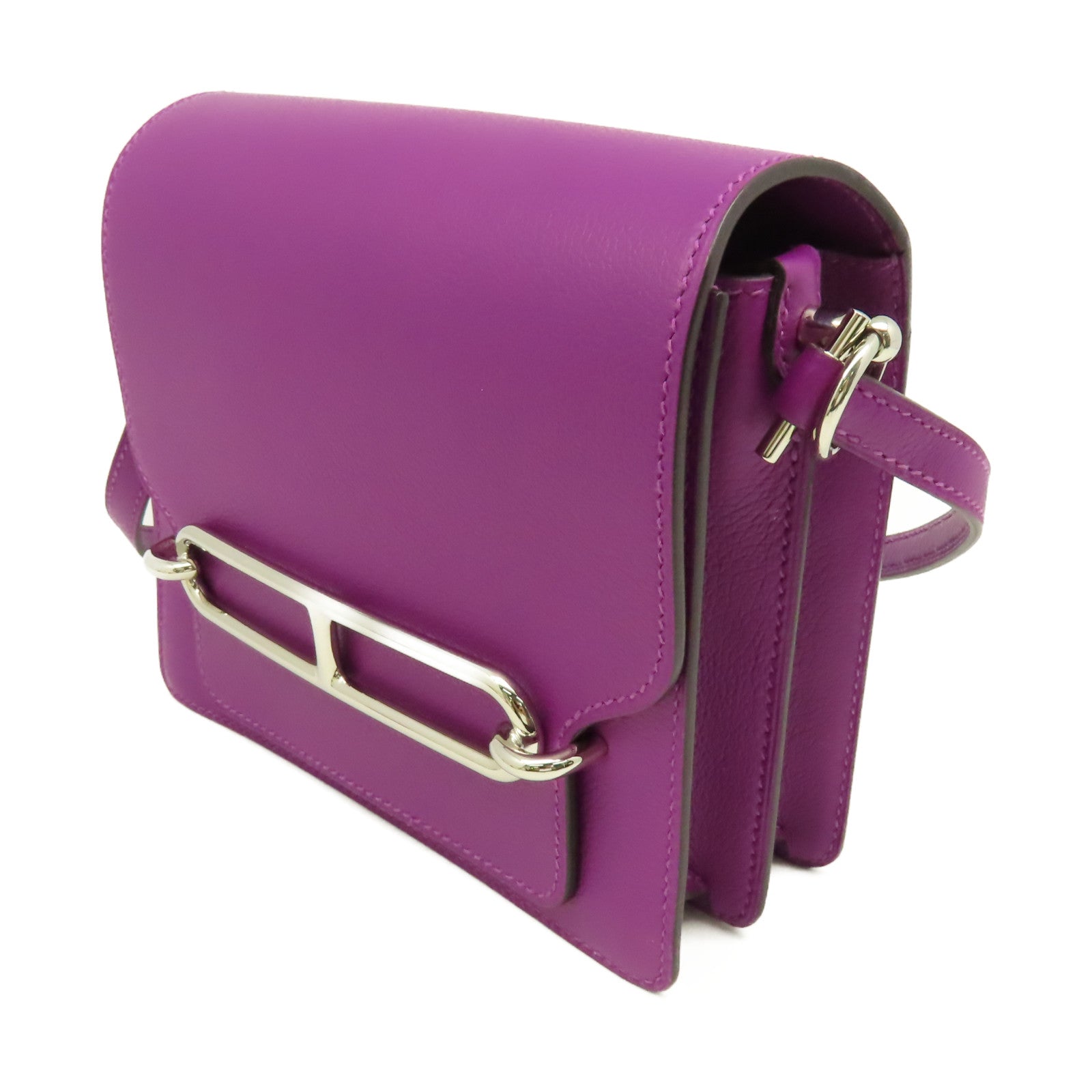 HERMES 【激減優惠】Evercolor皮革Mini Roulis Shoulder Bag銀扣肩背袋Anemone海葵紫色