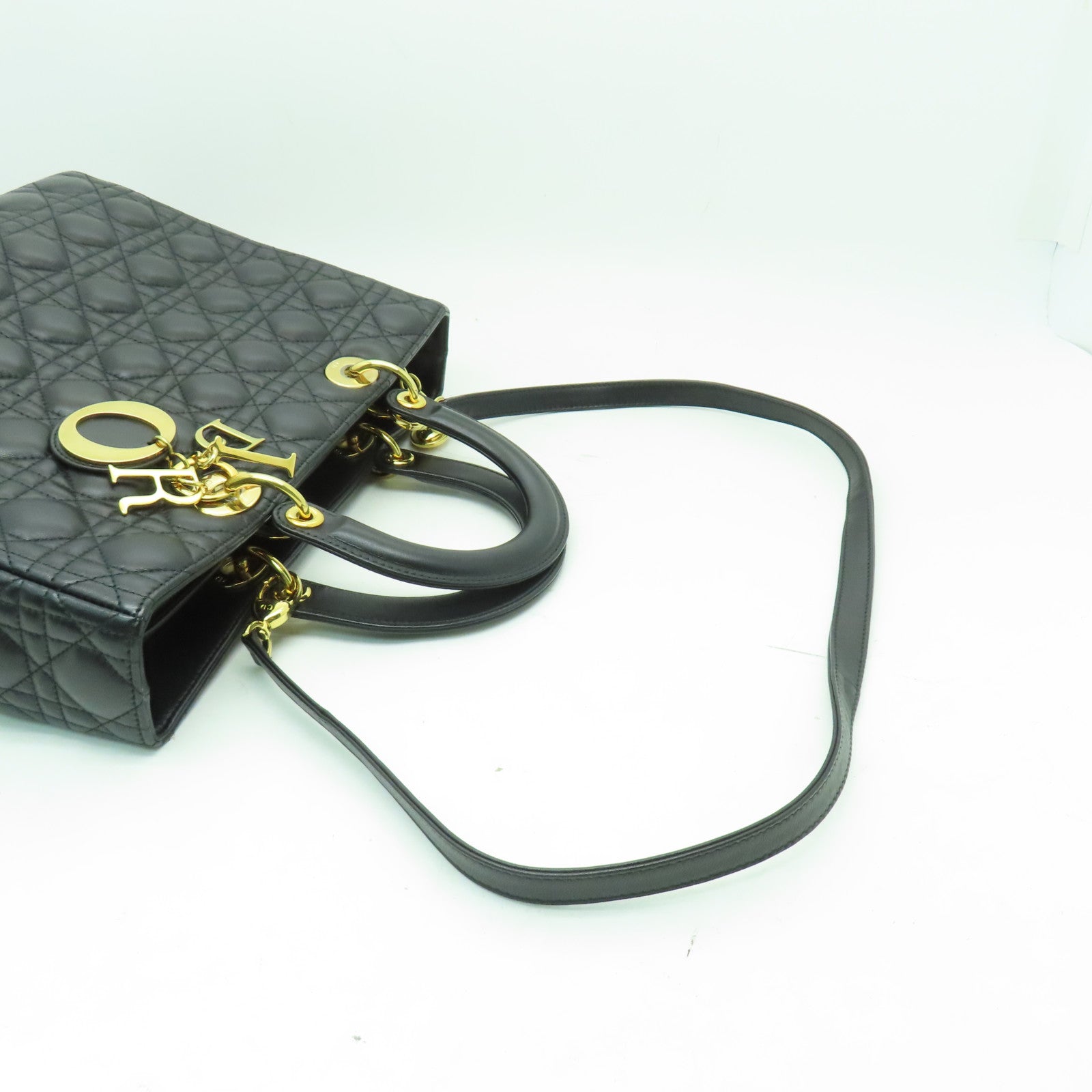 Dior 羊皮皮革Lady Dior金扣手挽肩背兩用袋黑色