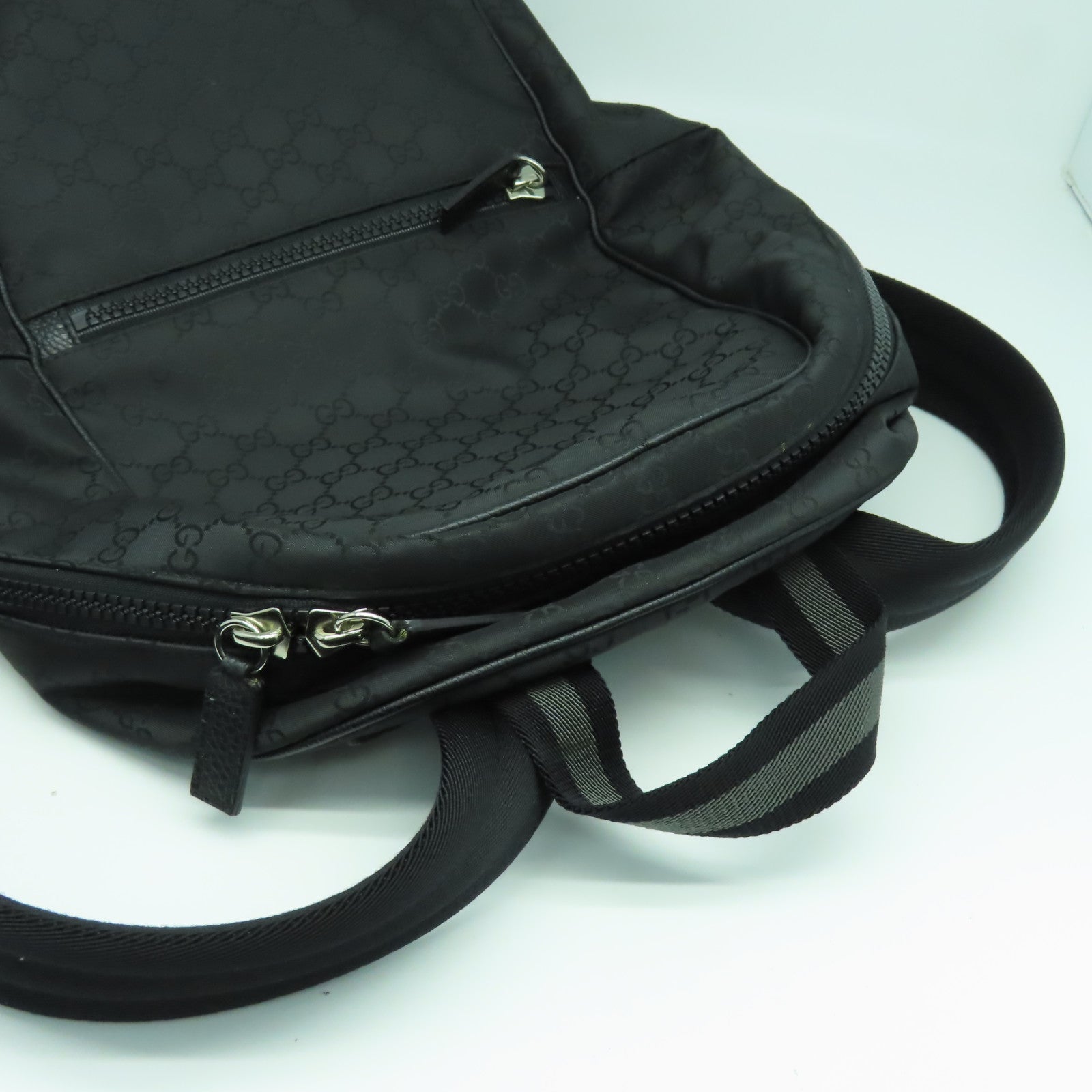 GUCCI 帆布Backpack銀扣背包黑色