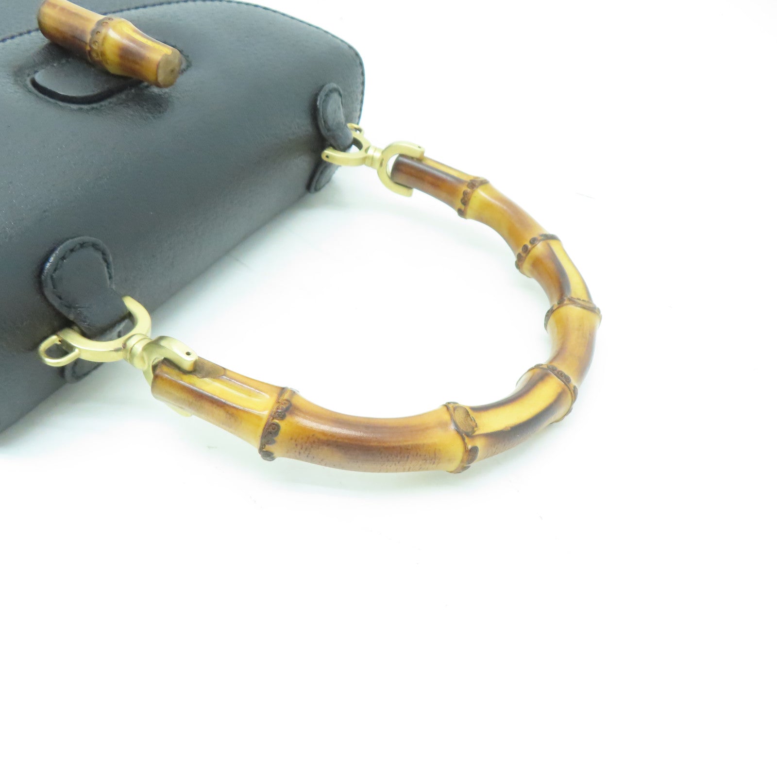 GUCCI 牛皮皮革Vintage Bamboo Bag金扣手挽肩背兩用袋黑色