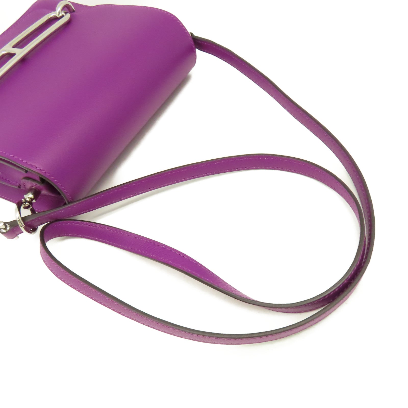 HERMES 【激減優惠】Evercolor皮革Mini Roulis Shoulder Bag銀扣肩背袋Anemone海葵紫色