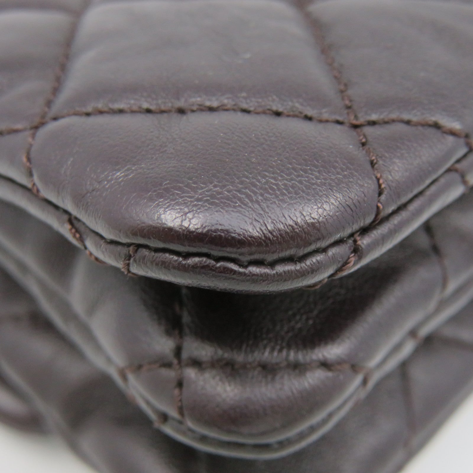 CHANEL 菱格羊皮皮革Chain Shoulder Bag金扣链带肩背袋朱古力色