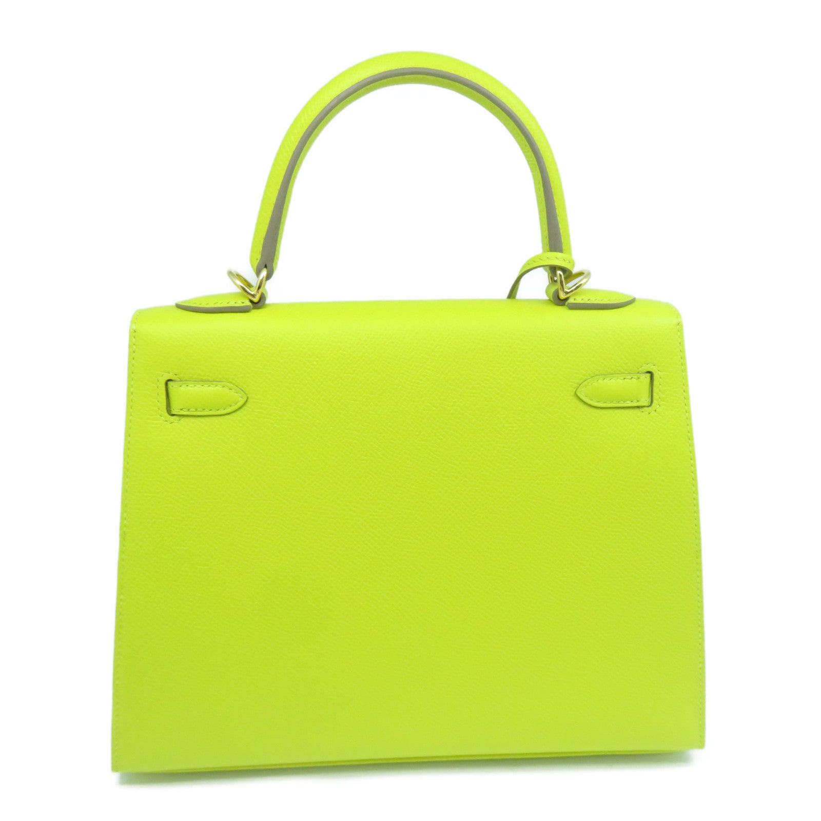 HERMES Epsom皮革Kelly 25金扣手挽肩背兩用袋黃綠色