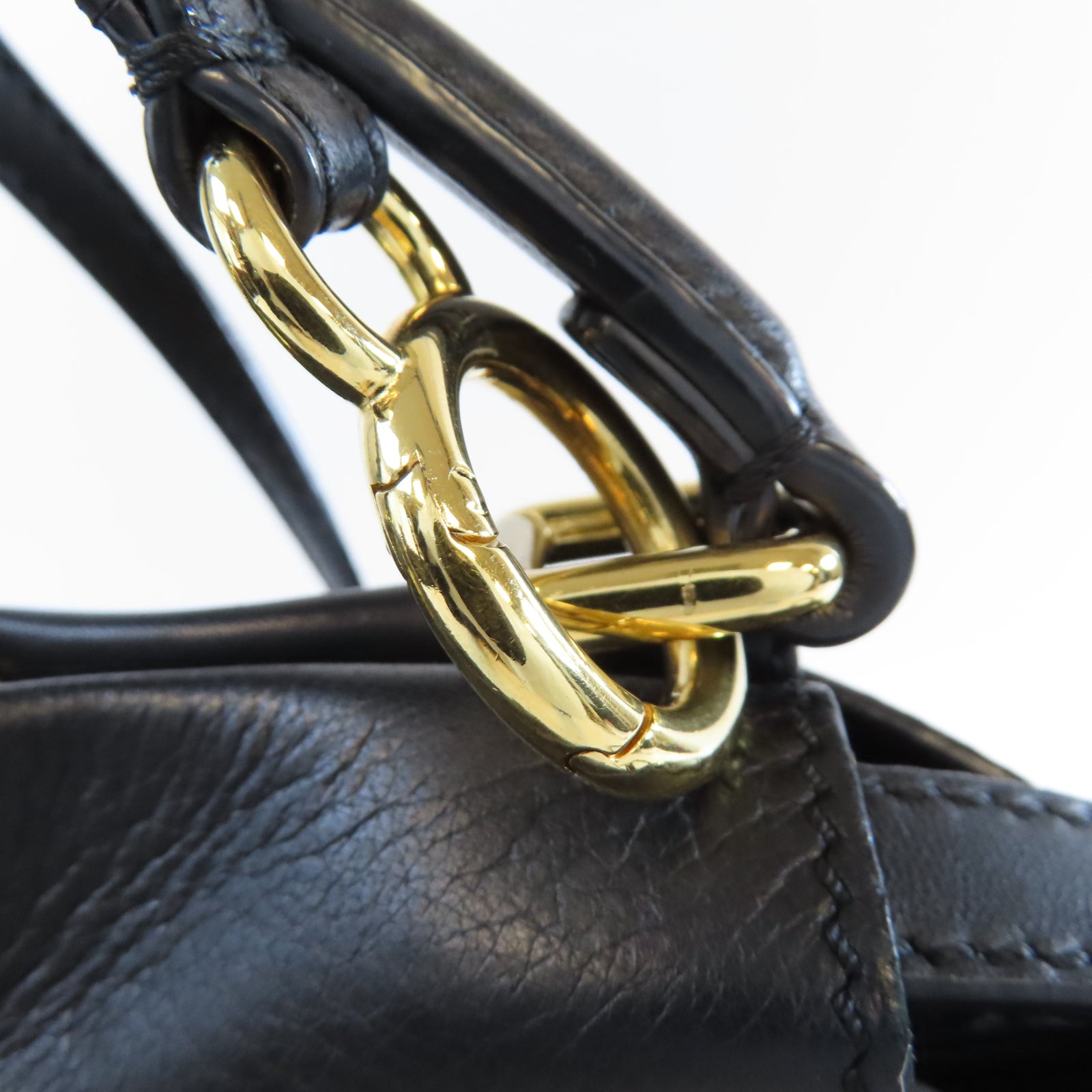 FENDI 羊皮皮革Peekaboo Mini金扣手挽肩背兩用袋黑色