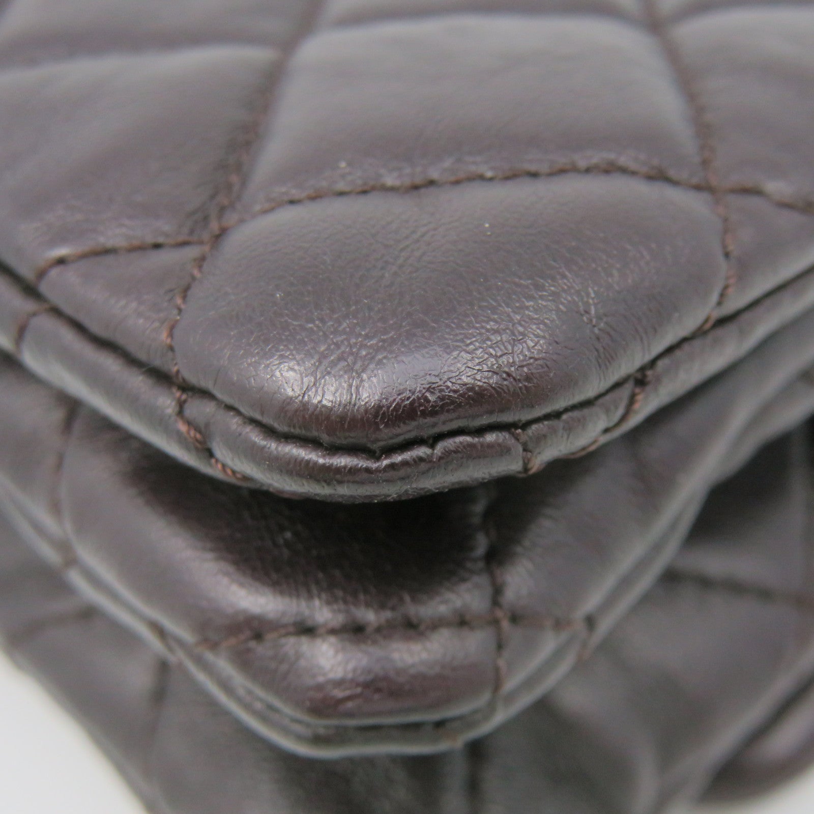 CHANEL 菱格羊皮皮革Chain Shoulder Bag金扣链带肩背袋朱古力色