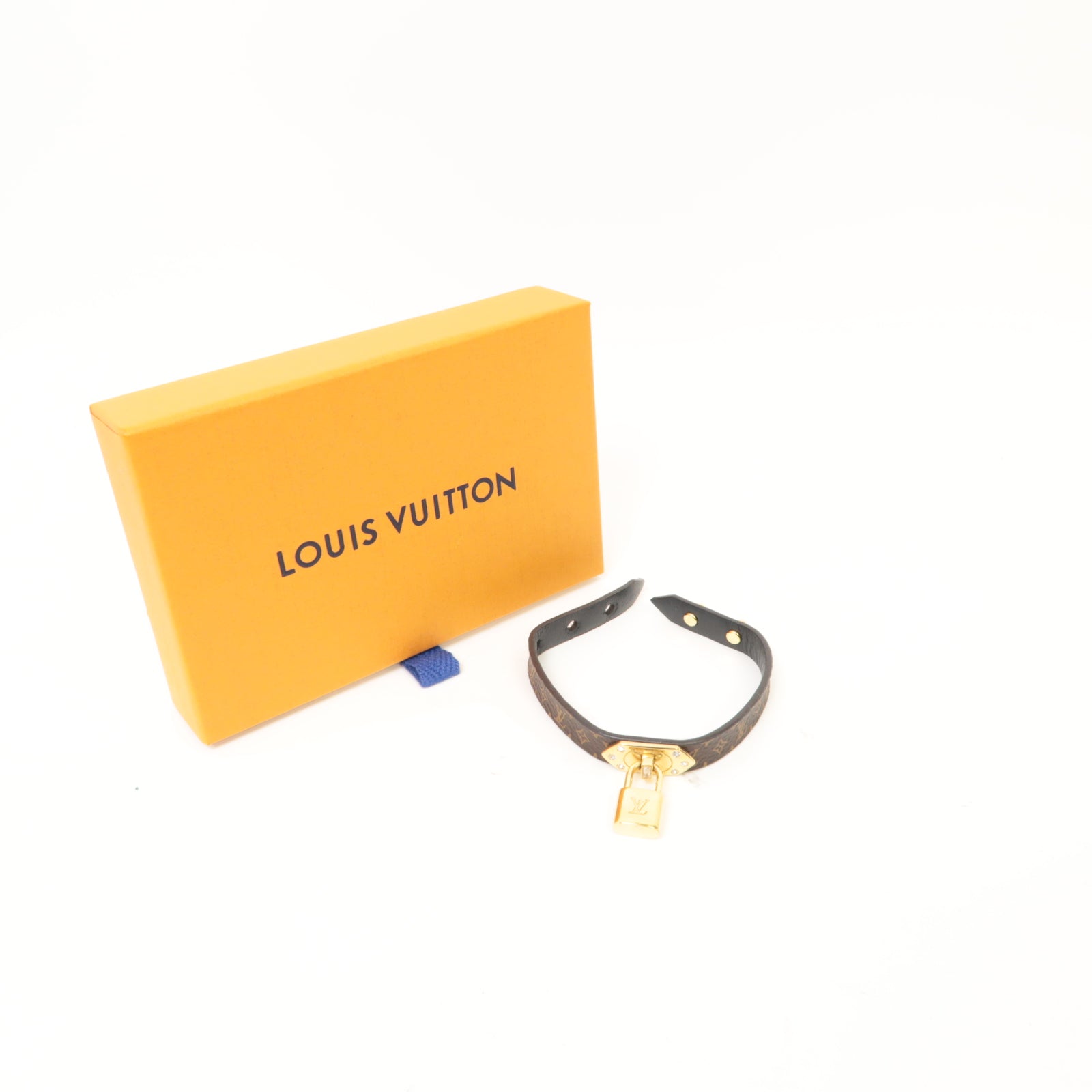 LOUIS VUITTON Monogram/皮革 Lock It Bracelet金扣手鐲啡色/黑色