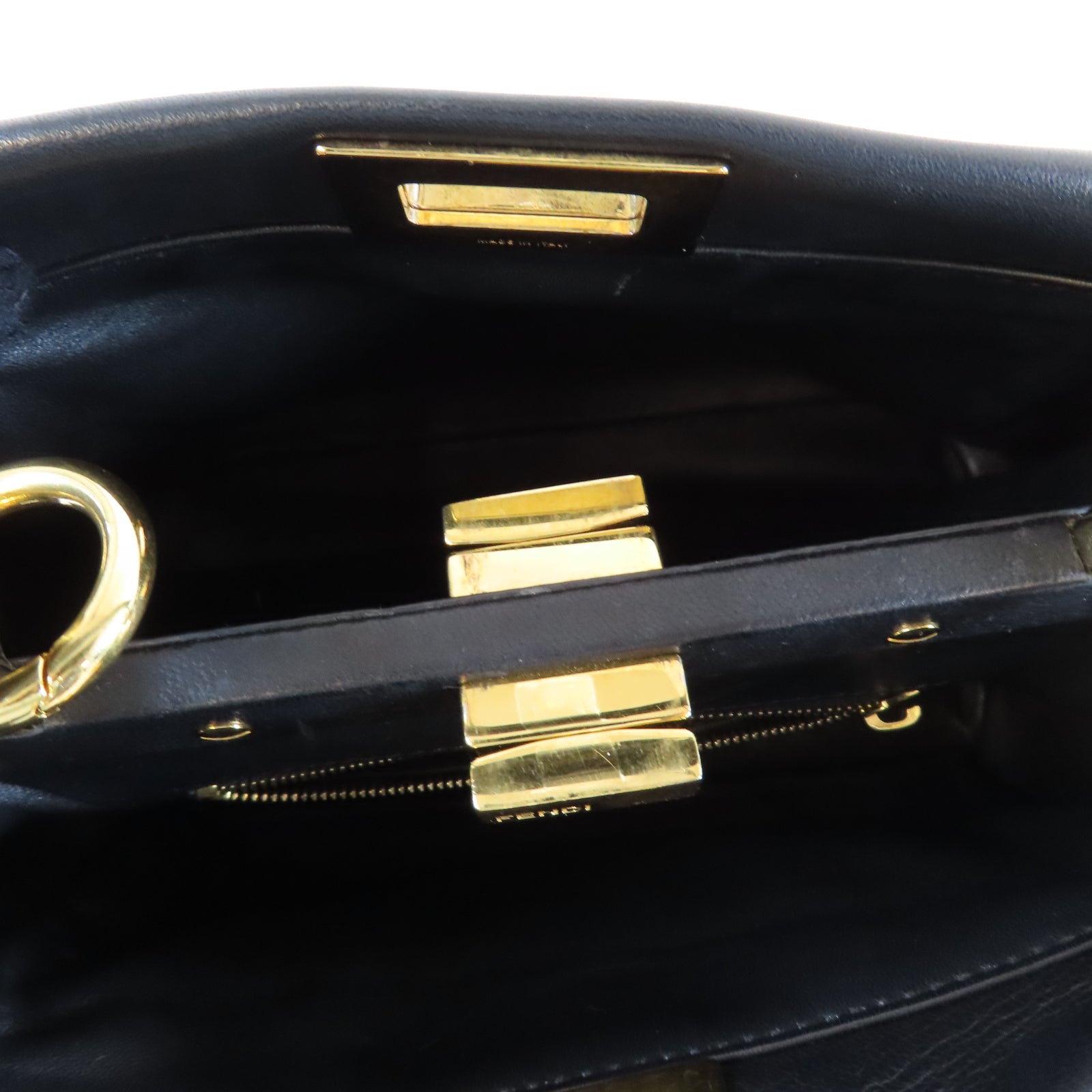 FENDI 羊皮皮革Peekaboo Mini金扣手挽肩背兩用袋黑色