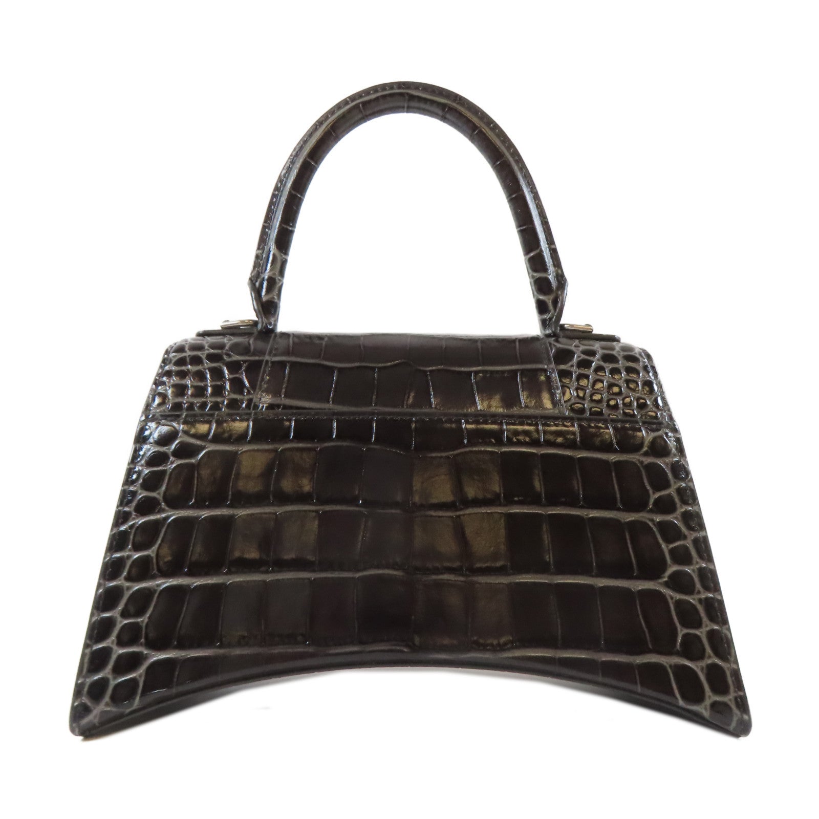 BALENCIAGA 牛皮皮革Hourglass Small銀扣手挽肩背兩用袋黑色/灰色