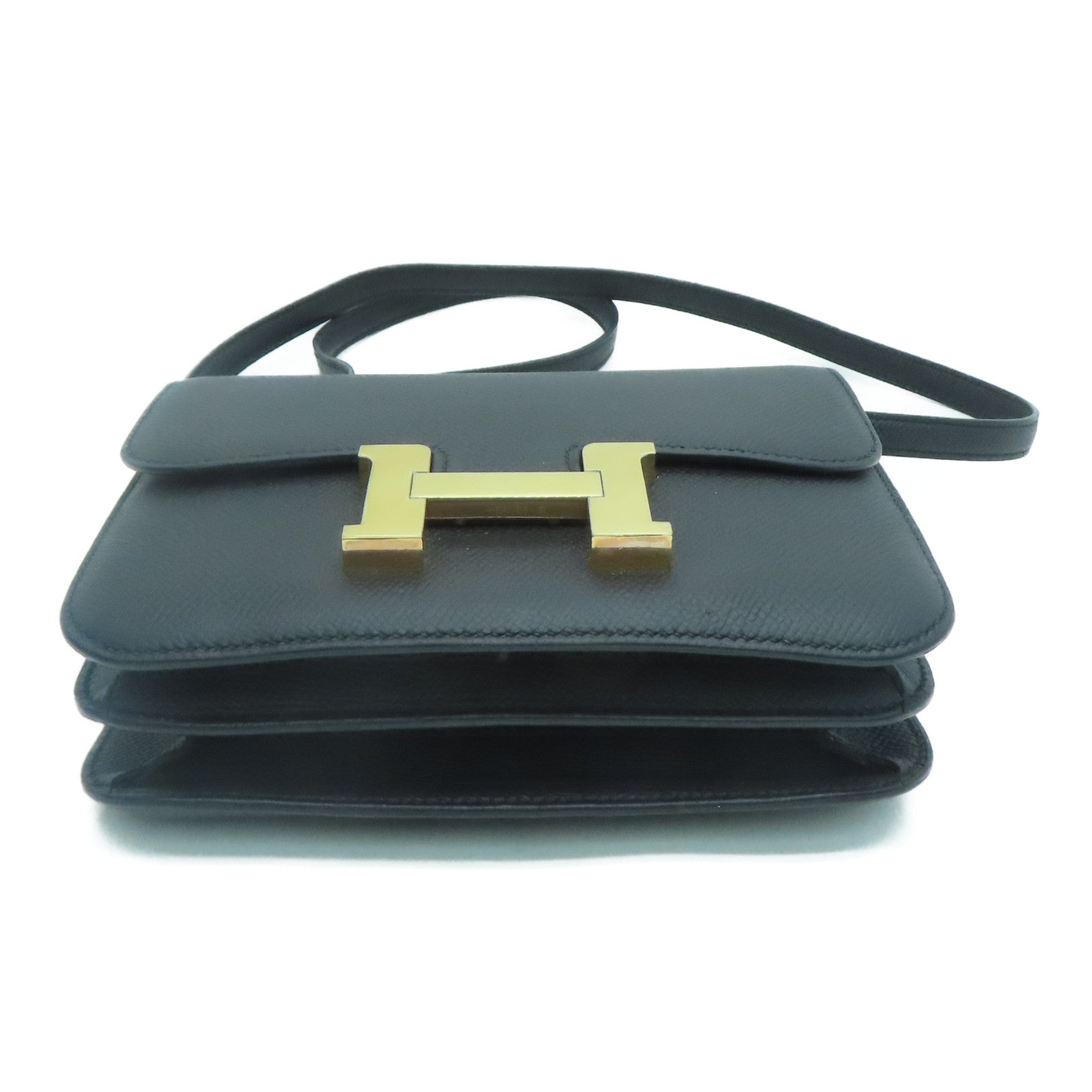 HERMES Epsom皮革Constance Mini金扣肩背袋Noir/黑色