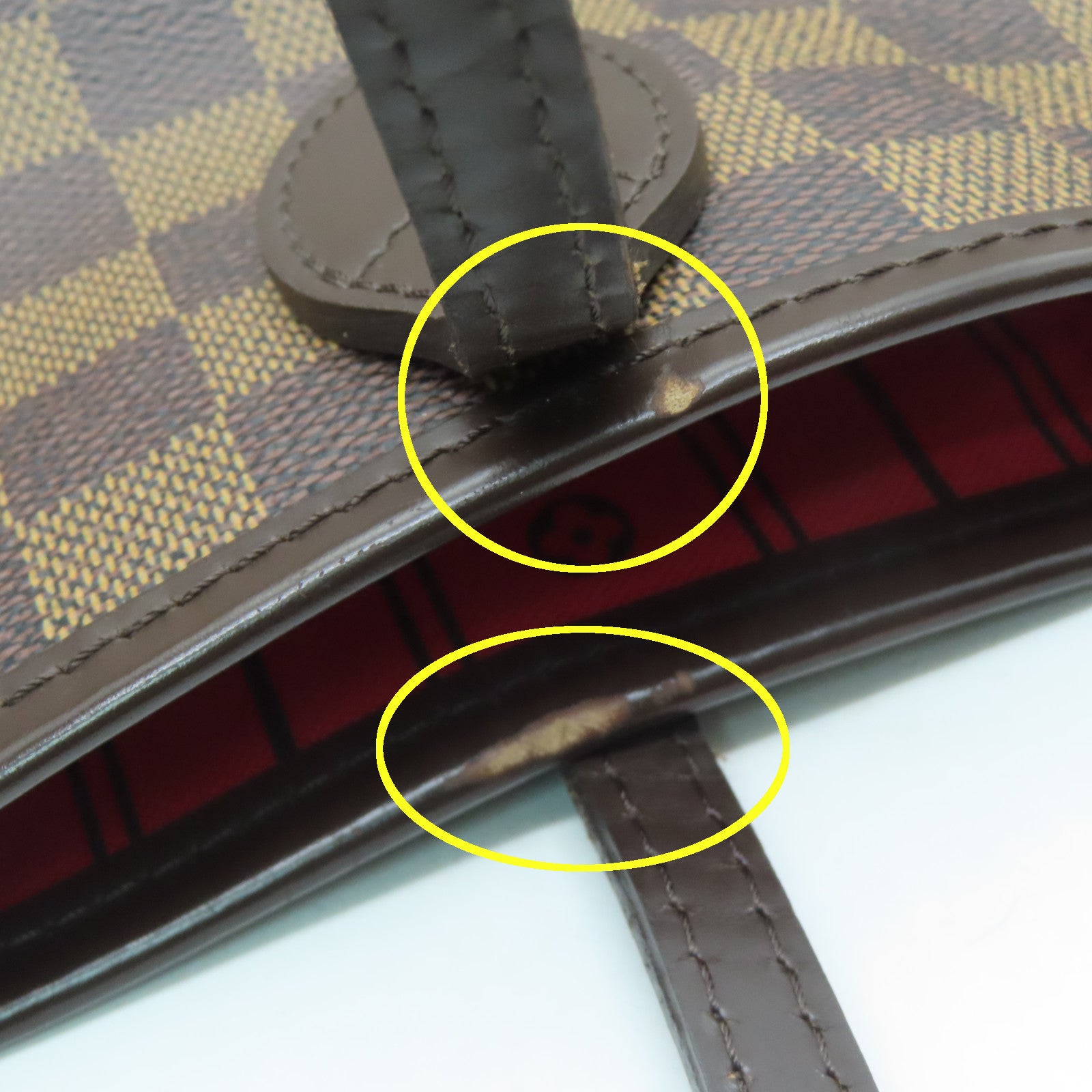 LOUIS VUITTON Damier Neverfull MM gold buckle handle bag brown