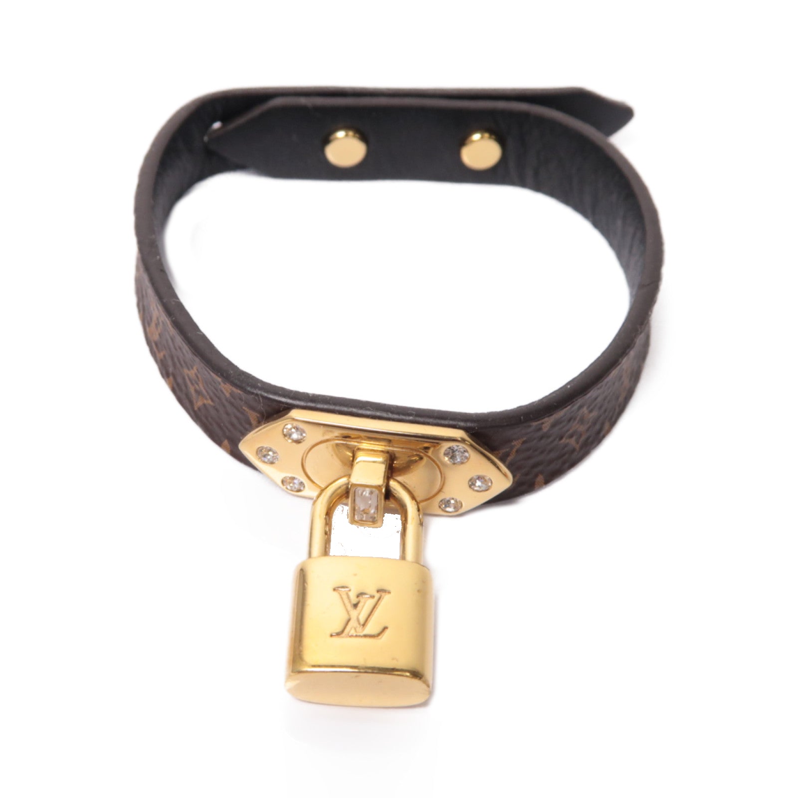LOUIS VUITTON Monogram/皮革 Lock It Bracelet金扣手鐲啡色/黑色