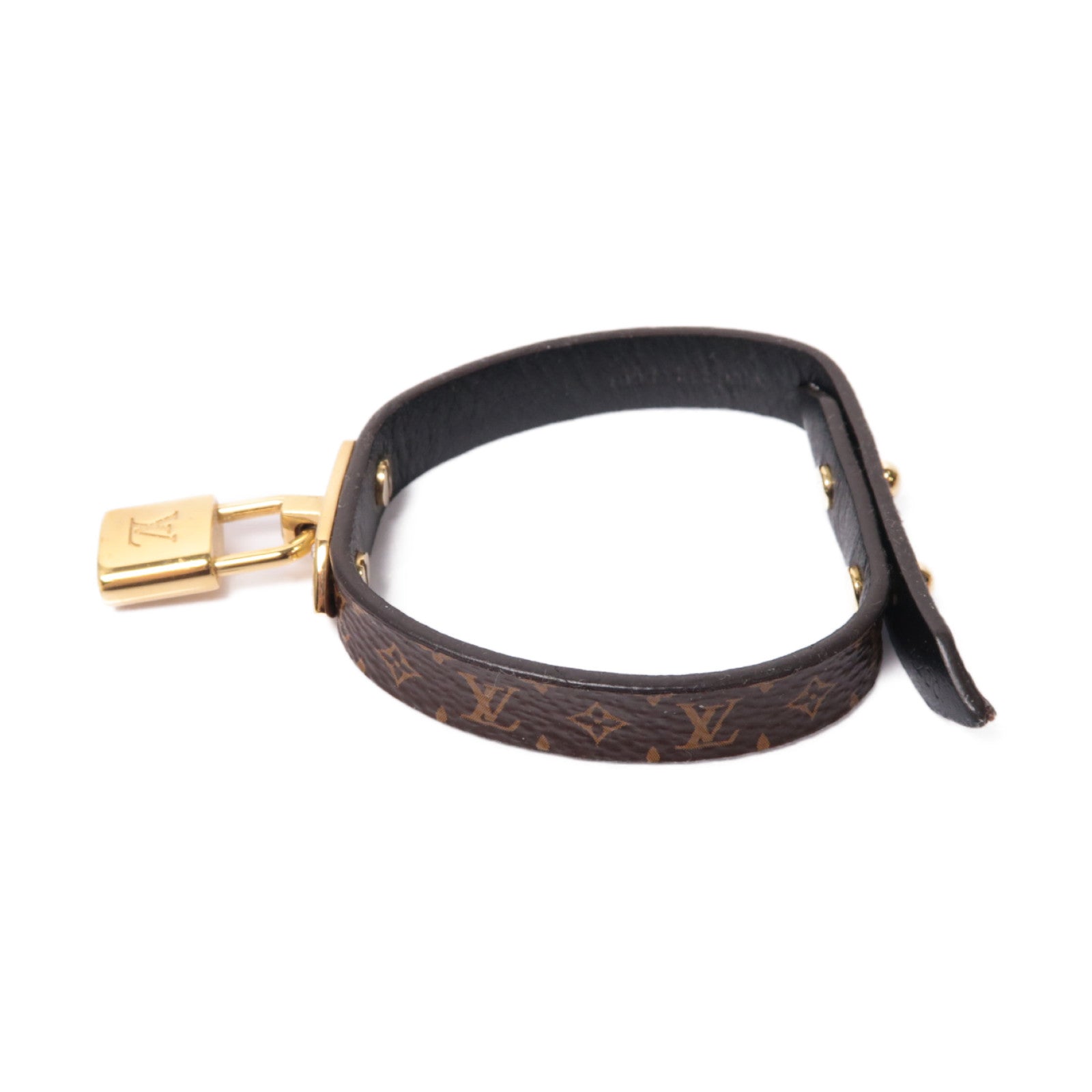 LOUIS VUITTON Monogram/皮革 Lock It Bracelet金扣手鐲啡色/黑色