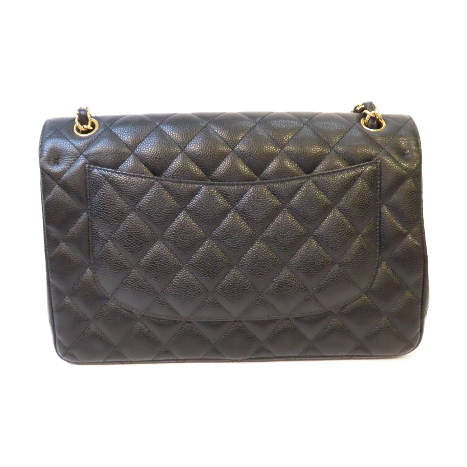 CHANEL 菱格Caviar皮革Classic Flap Jumbo金扣鏈帶肩背袋黑色