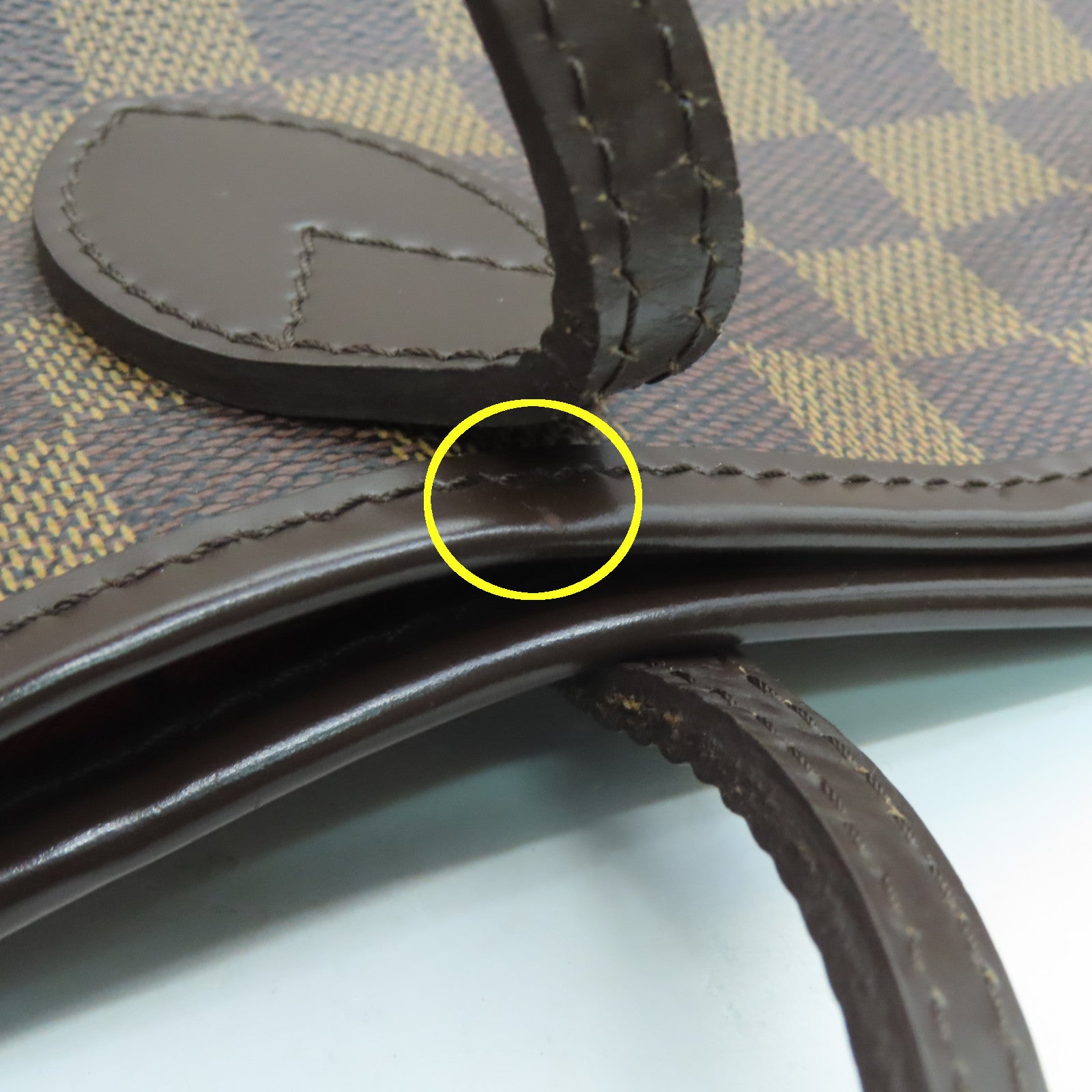 LOUIS VUITTON Damier Neverfull MM gold buckle handle bag brown