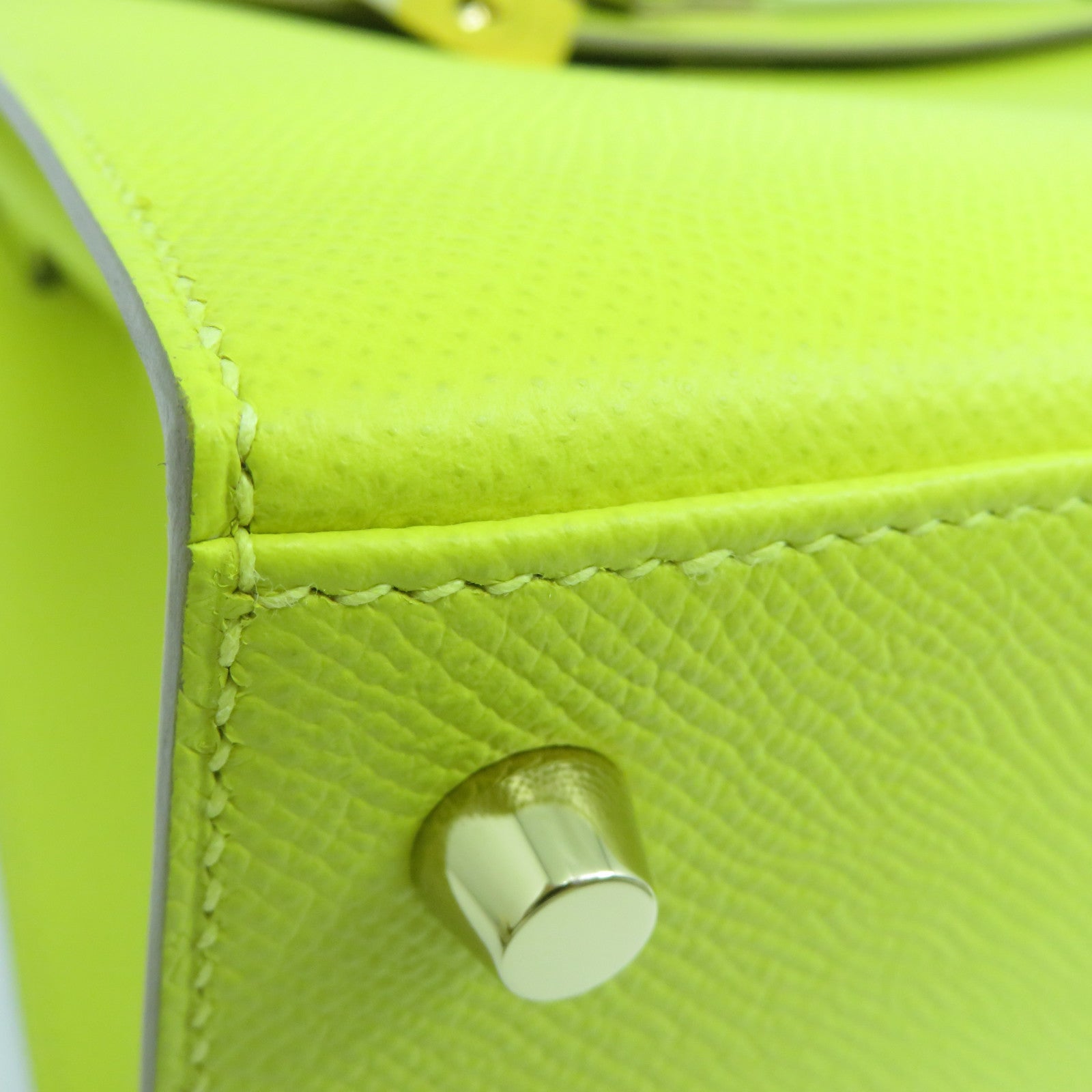 HERMES Epsom皮革Kelly 25金扣手挽肩背兩用袋黃綠色