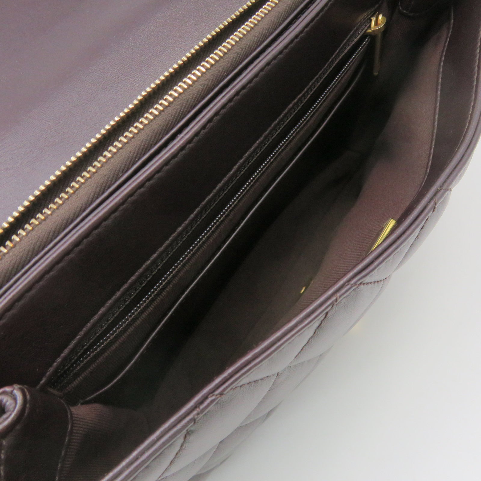 CHANEL 菱格羊皮皮革Chain Shoulder Bag金扣链带肩背袋朱古力色