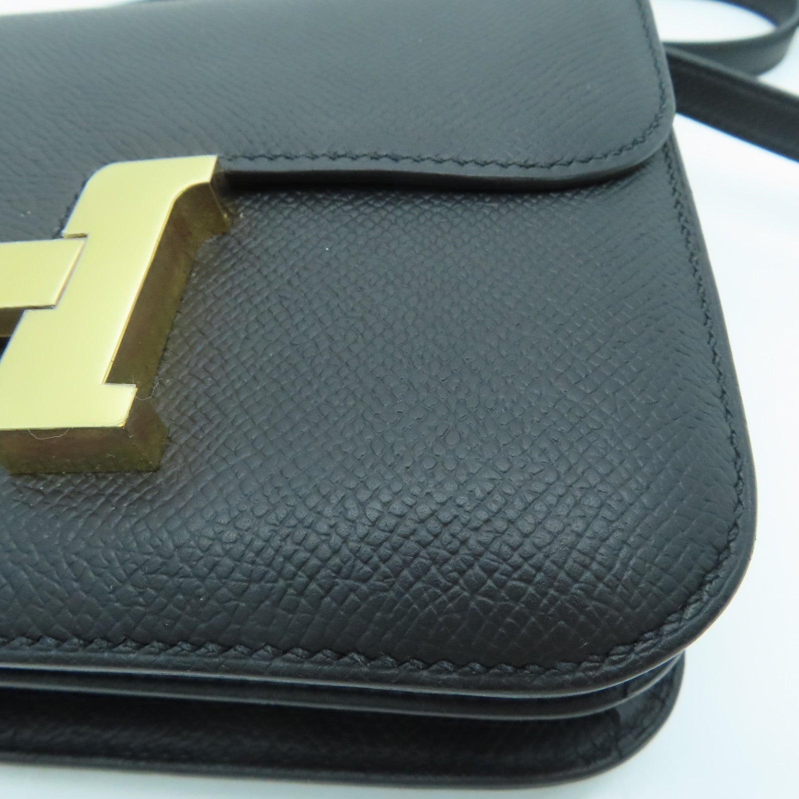 HERMES Epsom皮革Constance Mini金扣肩背袋Noir/黑色