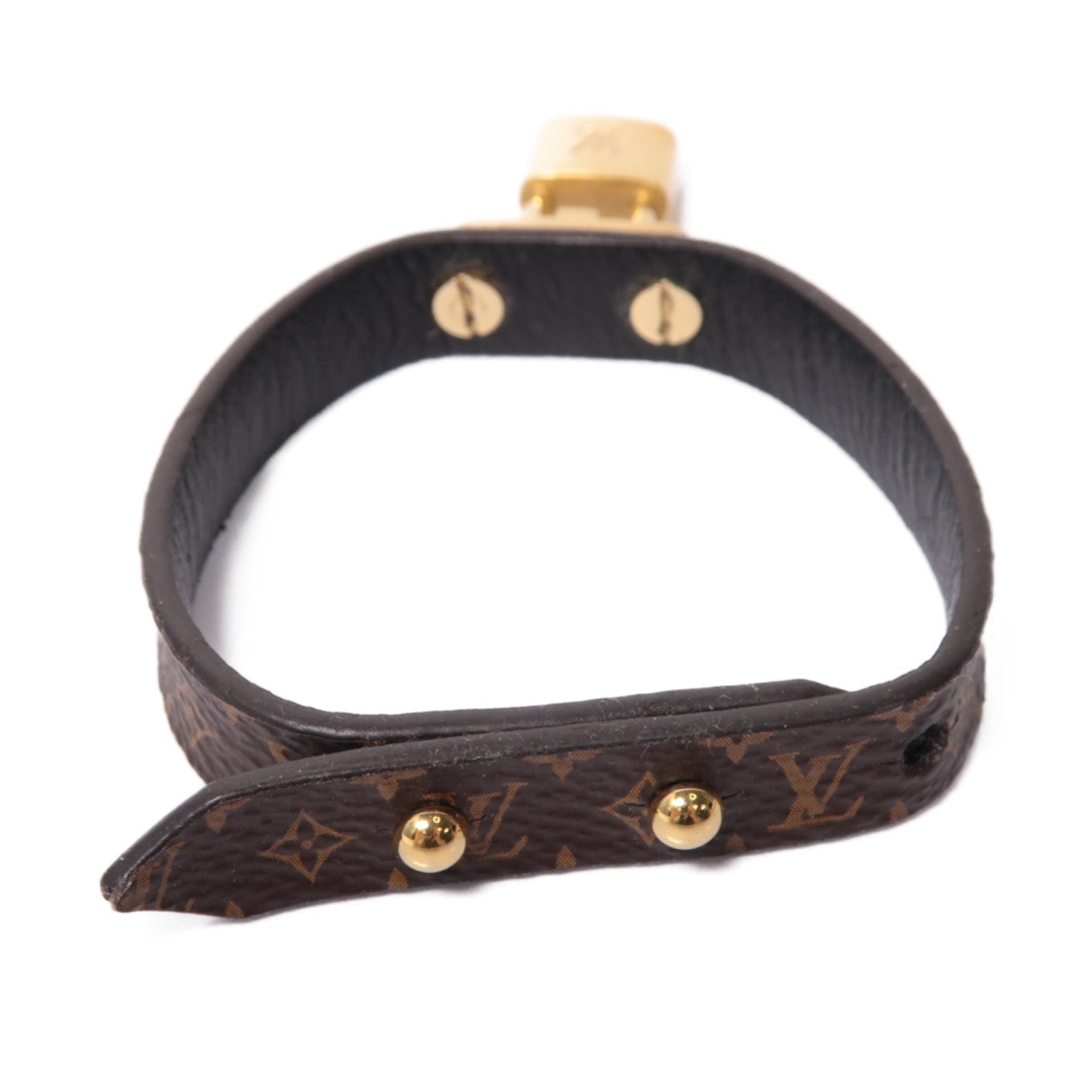LOUIS VUITTON Monogram/皮革 Lock It Bracelet金扣手鐲啡色/黑色