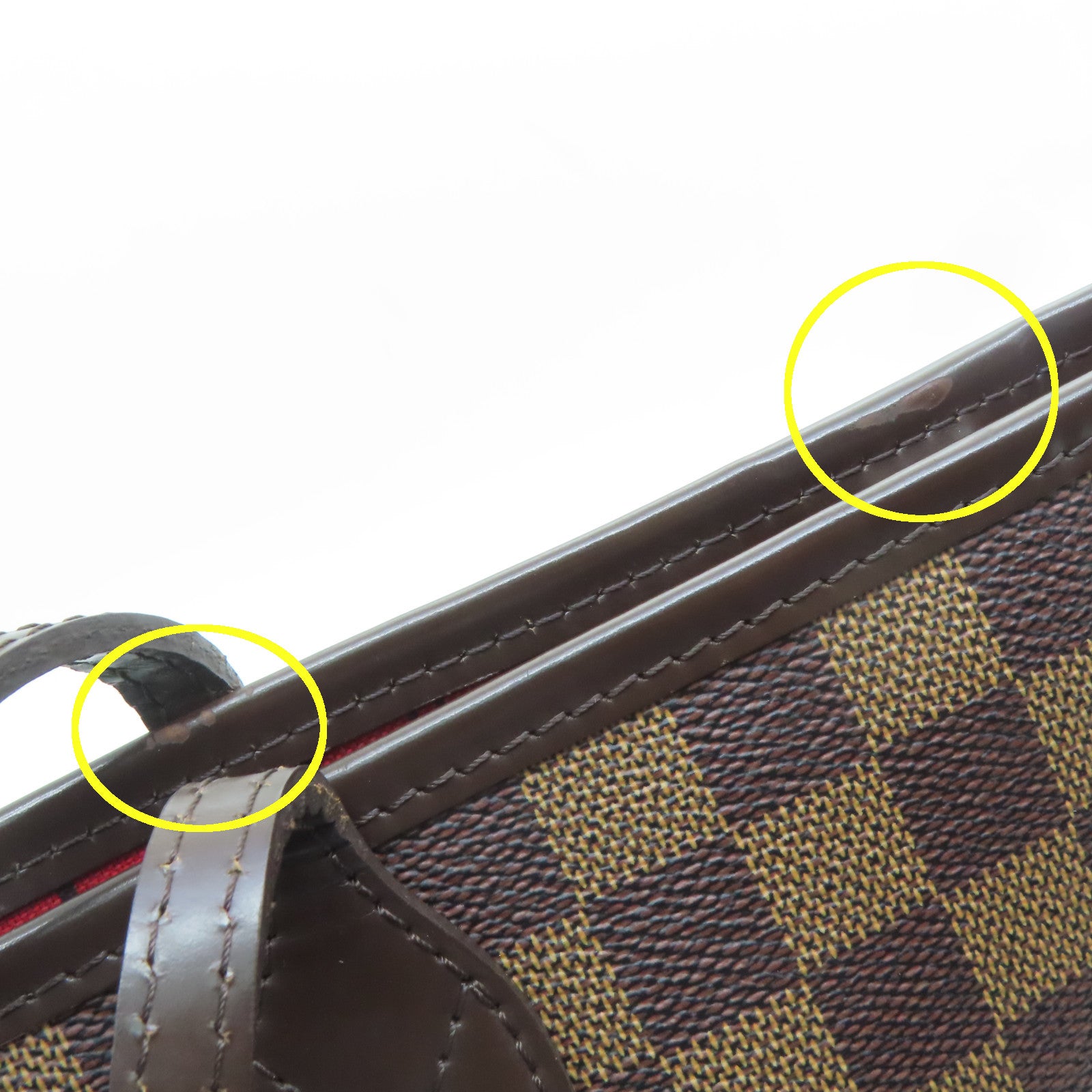 LOUIS VUITTON Damier Neverfull MM gold buckle handle bag brown