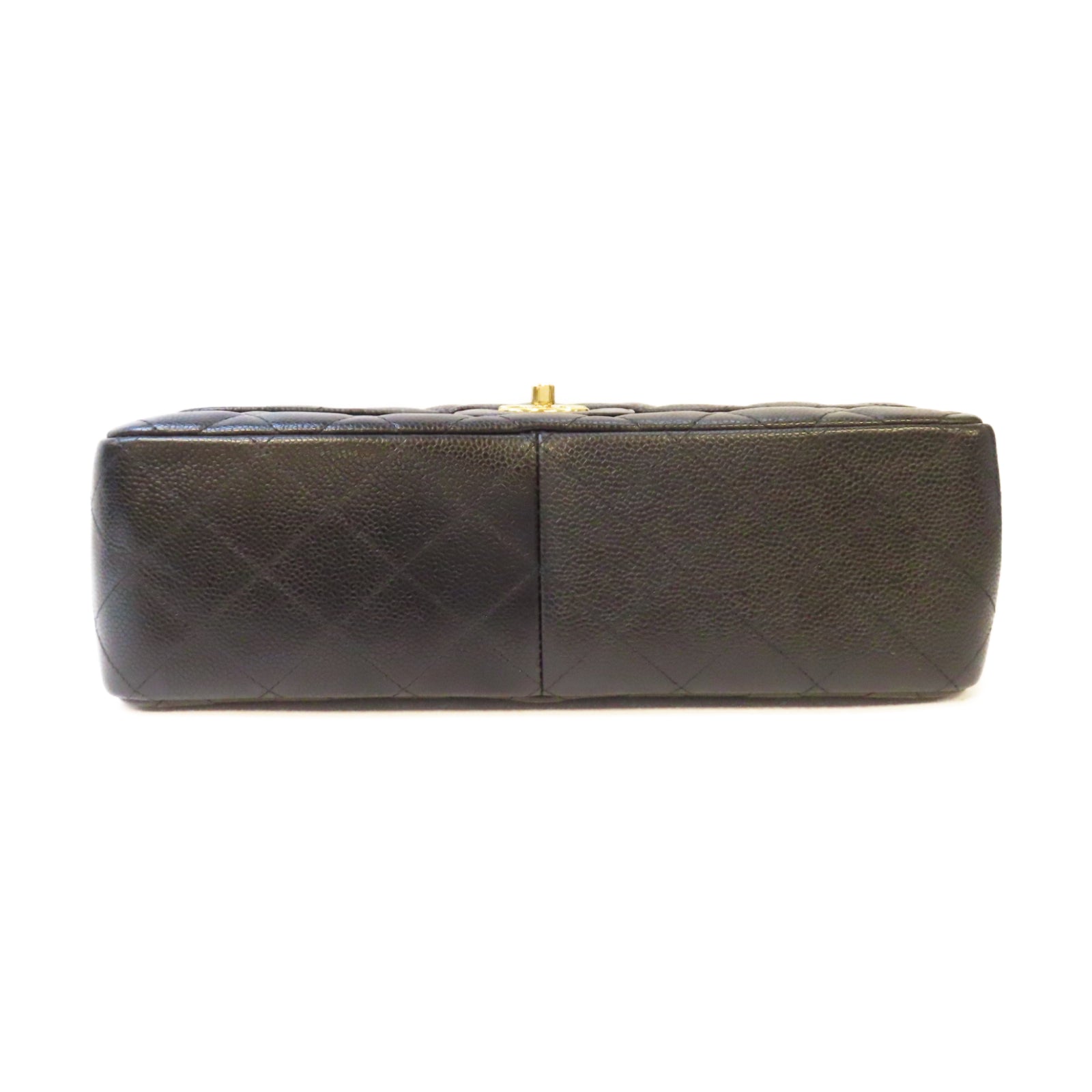 CHANEL 菱格Caviar皮革Classic Flap Jumbo金扣鏈帶肩背袋黑色
