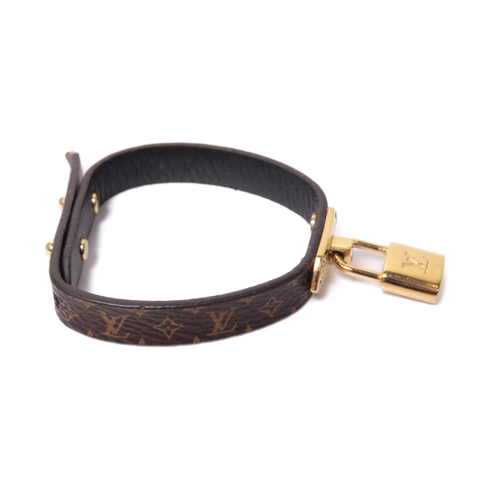 LOUIS VUITTON Monogram/皮革 Lock It Bracelet金扣手鐲啡色/黑色