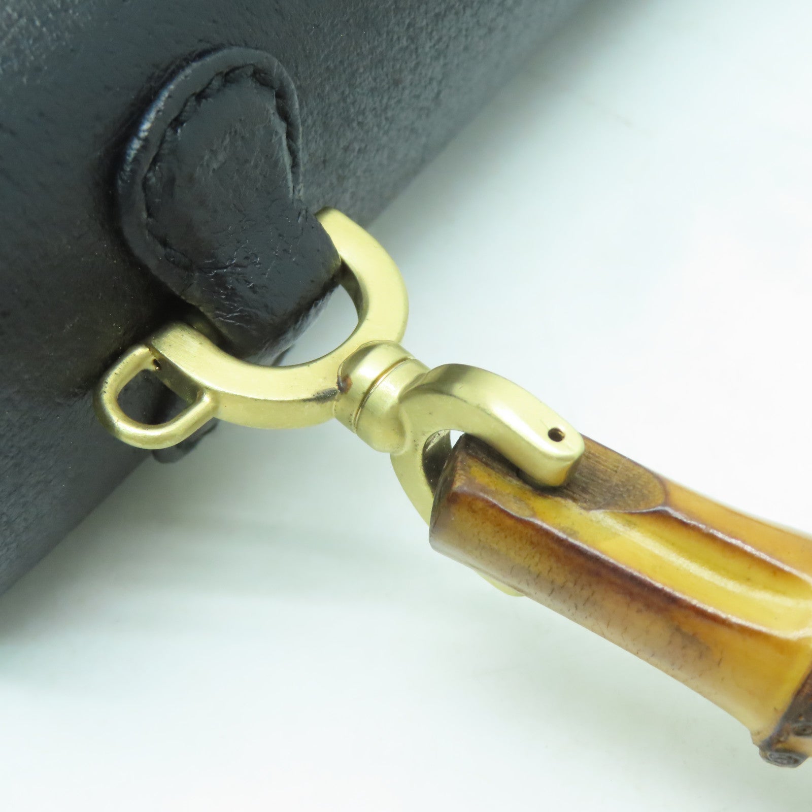 GUCCI 牛皮皮革Vintage Bamboo Bag金扣手挽肩背兩用袋黑色