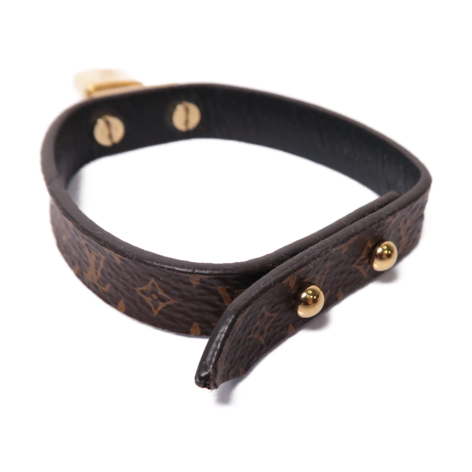 LOUIS VUITTON Monogram/皮革 Lock It Bracelet金扣手鐲啡色/黑色