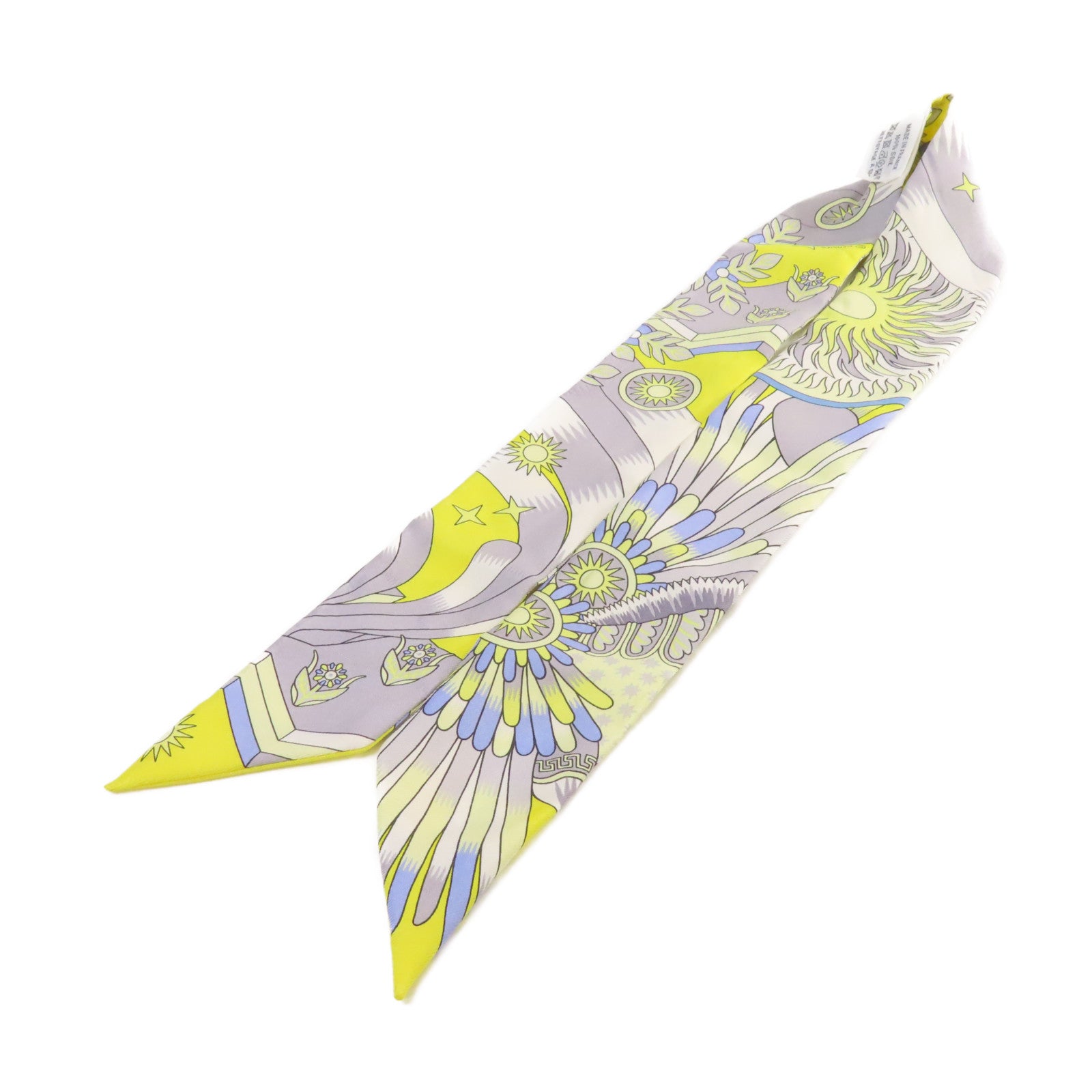 HERMES 絲質Twilly Scarf絲巾黃色/灰色/彩色