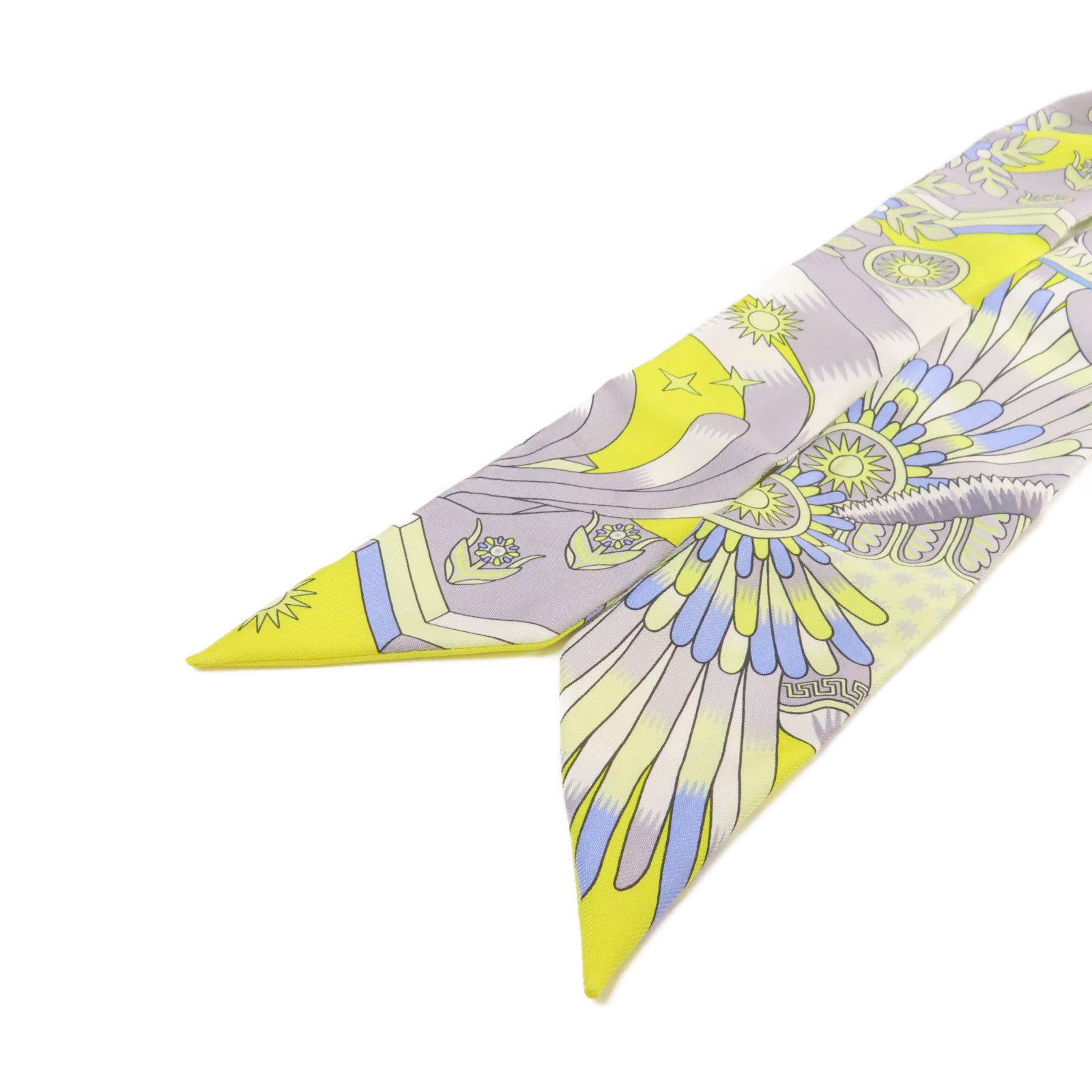 HERMES 絲質Twilly Scarf絲巾黃色/灰色/彩色
