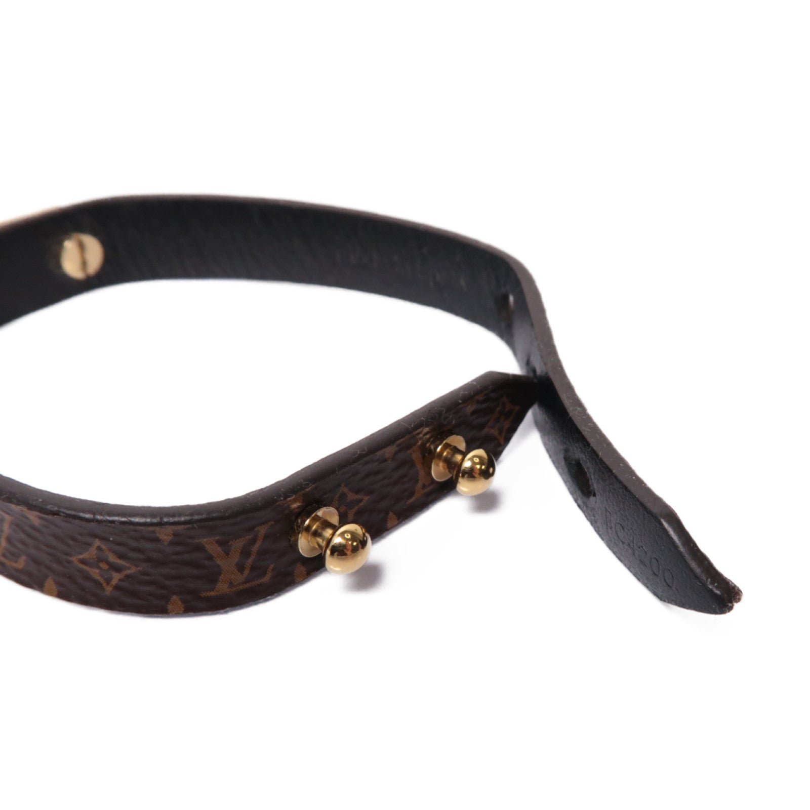 LOUIS VUITTON Monogram/皮革 Lock It Bracelet金扣手鐲啡色/黑色