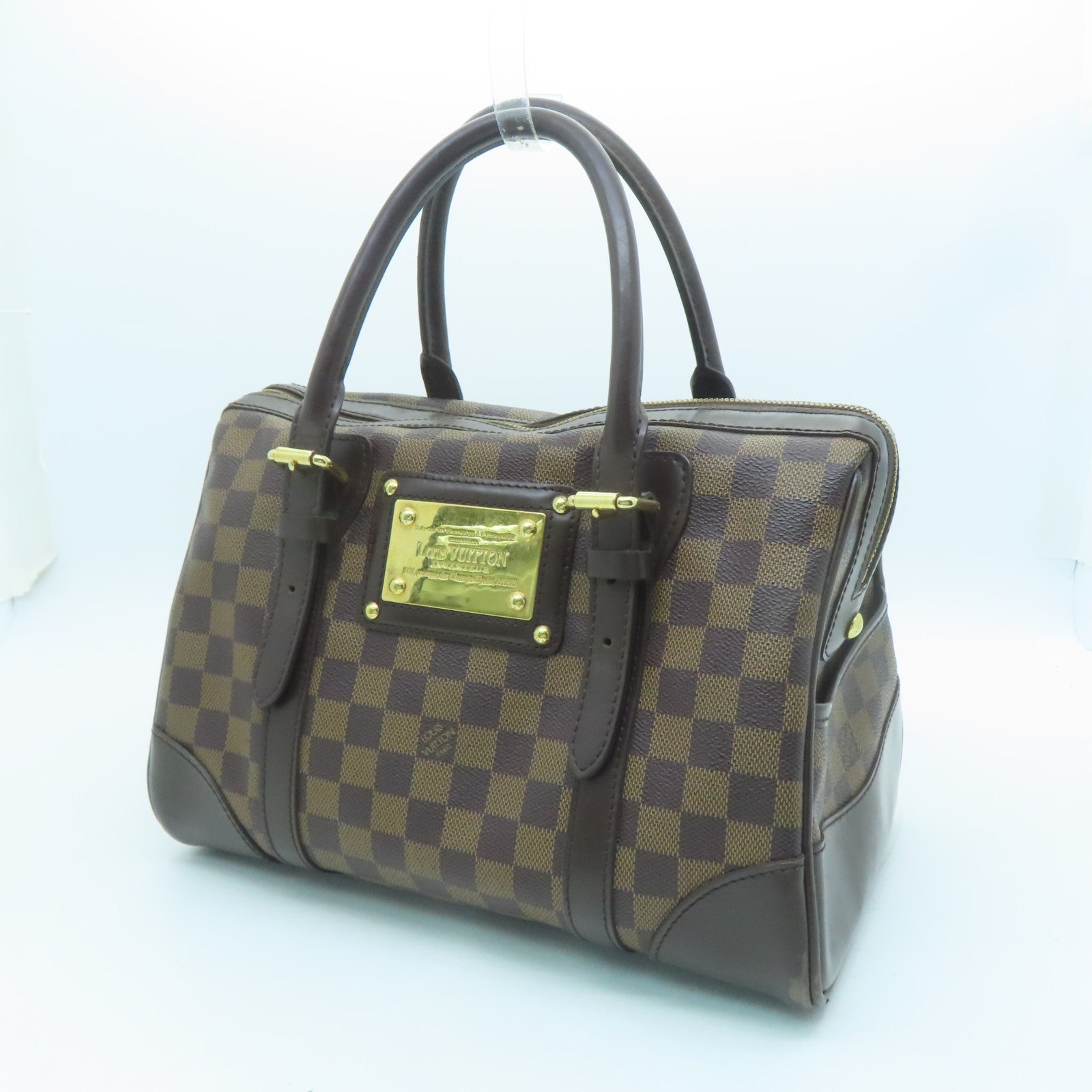 LOUIS VUITTON Damier Berkeley gold buckle handle bag brown