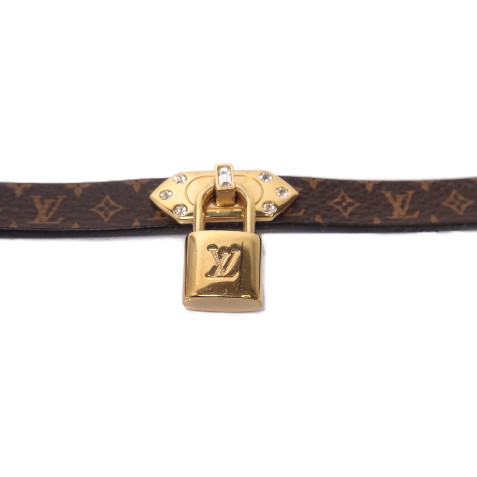 LOUIS VUITTON Monogram/皮革 Lock It Bracelet金扣手鐲啡色/黑色