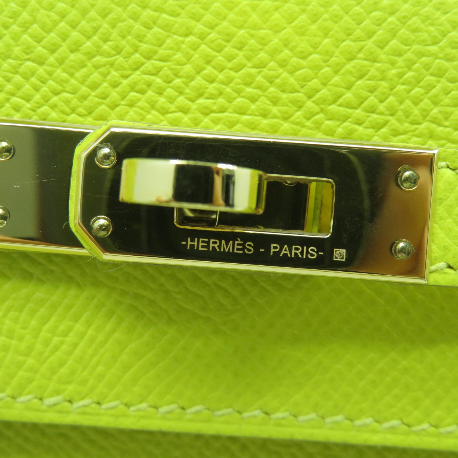 HERMES Epsom皮革Kelly 25金扣手挽肩背兩用袋黃綠色
