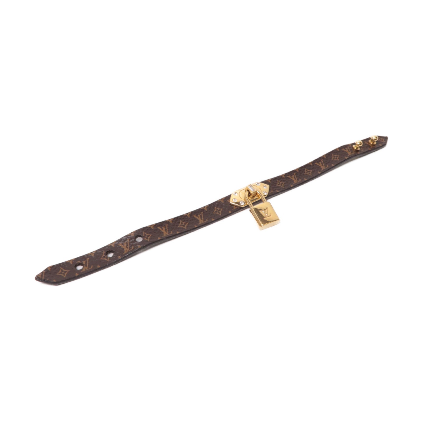 LOUIS VUITTON Monogram/皮革 Lock It Bracelet金扣手鐲啡色/黑色