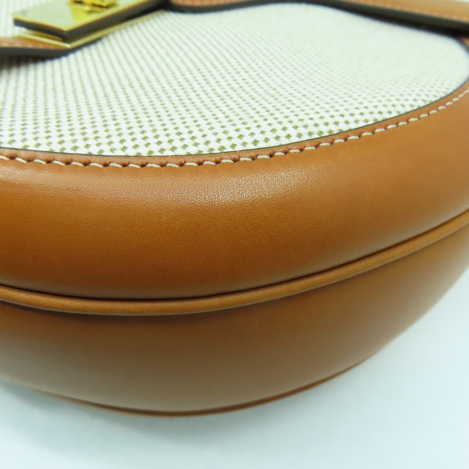 CELINE 牛皮皮革/帆布Shoulder Bag金扣肩背袋啡色/米色
