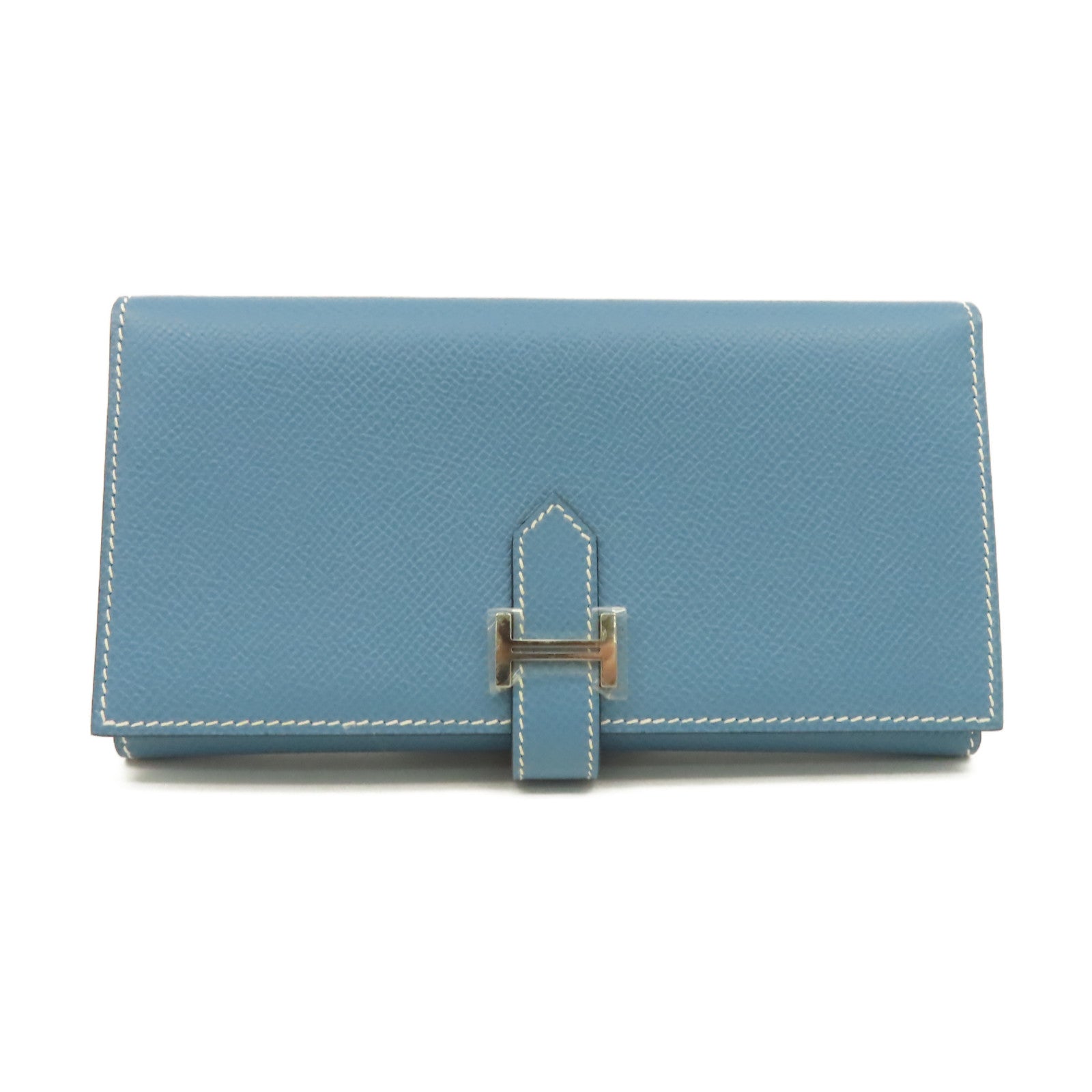 HERMES 【激減優惠】Epsom皮革Bearn W Snap Long Wallet銀扣長錢包Blue Jean牛仔藍