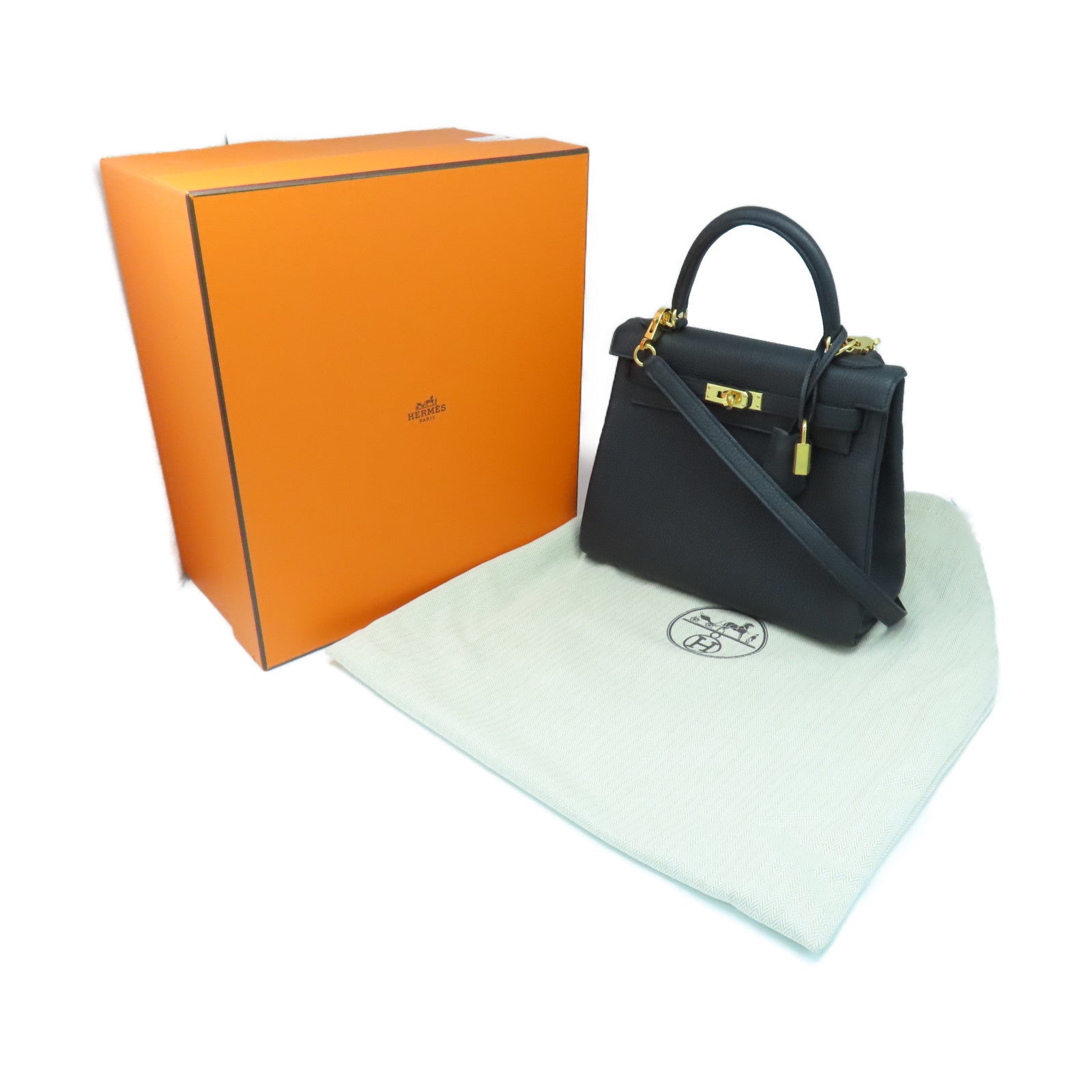HERMES 【激減優惠】Togo皮革Kelly 25金扣手挽肩背兩用袋黑色