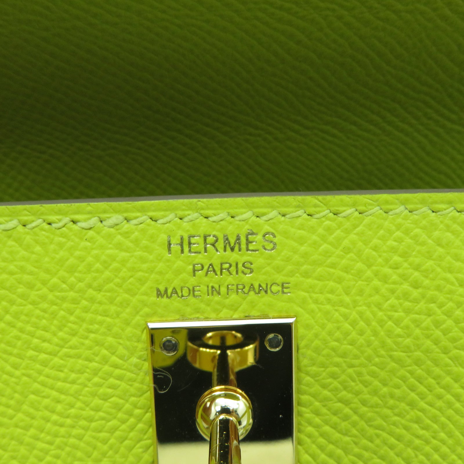 HERMES Epsom皮革Kelly 25金扣手挽肩背兩用袋黃綠色