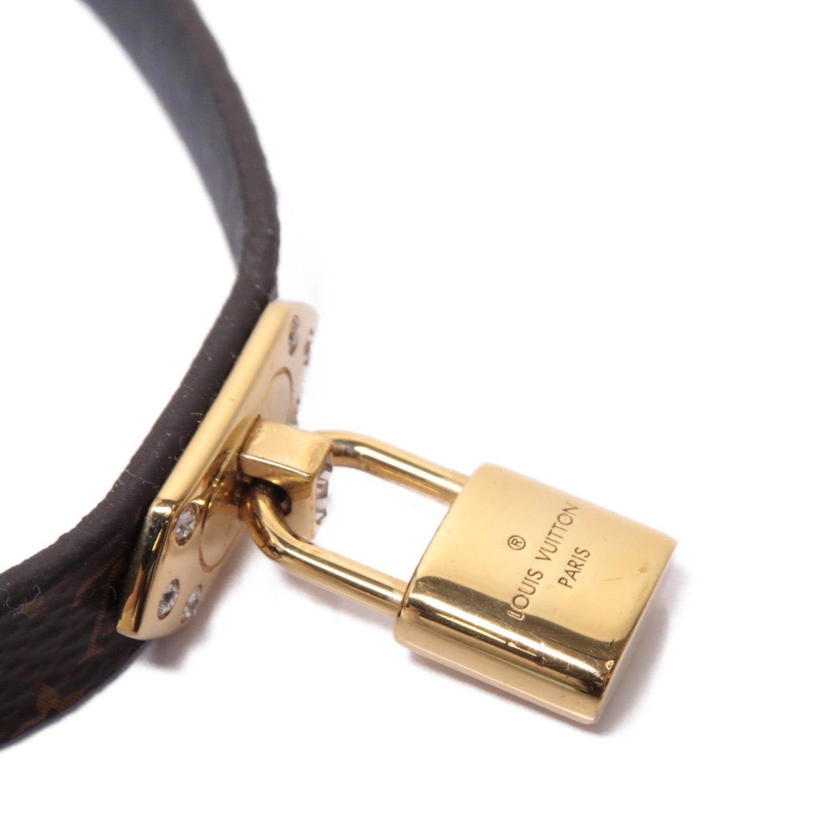 LOUIS VUITTON Monogram/皮革 Lock It Bracelet金扣手鐲啡色/黑色