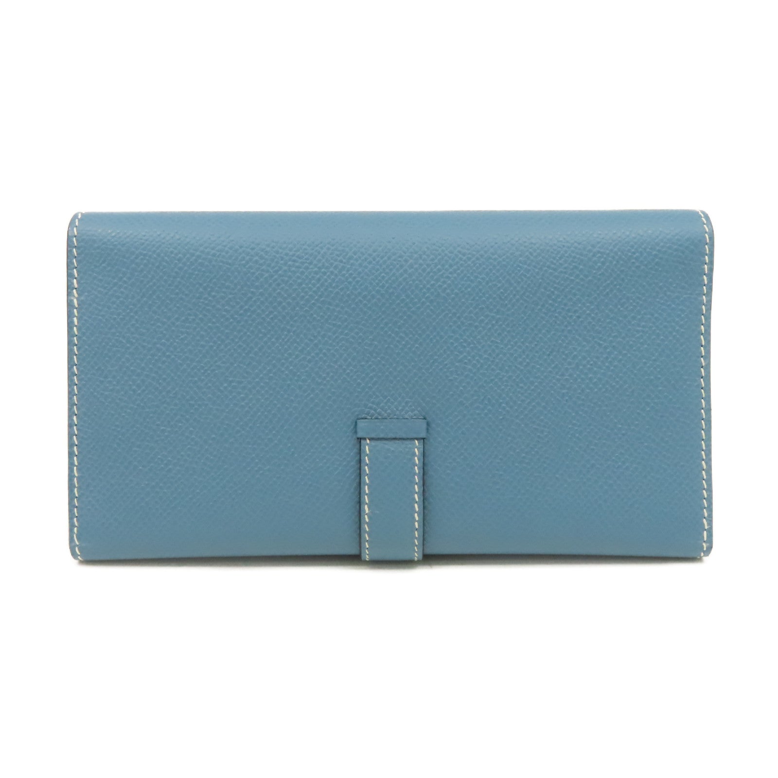 HERMES 【激減優惠】Epsom皮革Bearn W Snap Long Wallet銀扣長錢包Blue Jean牛仔藍