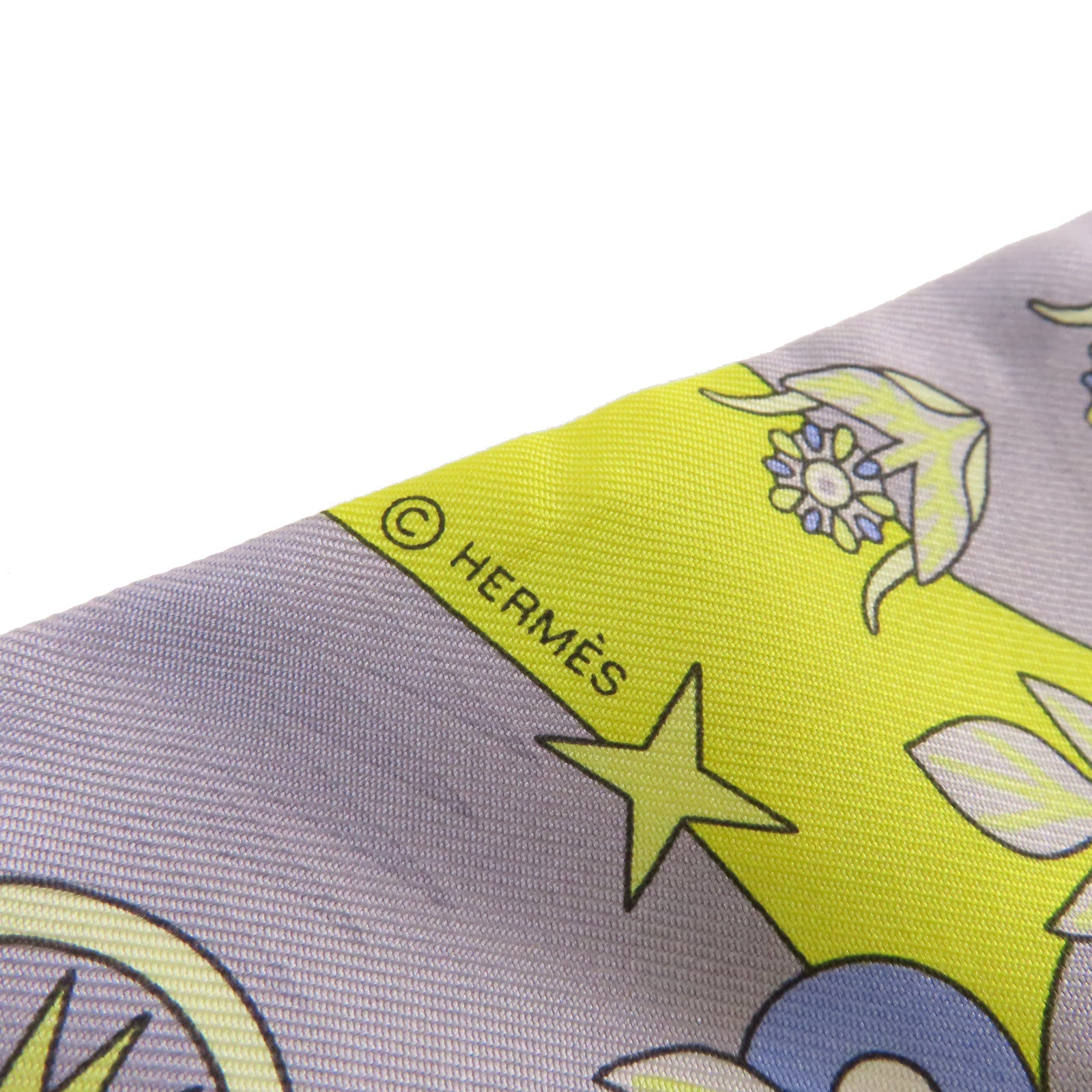 HERMES 絲質Twilly Scarf絲巾黃色/灰色/彩色